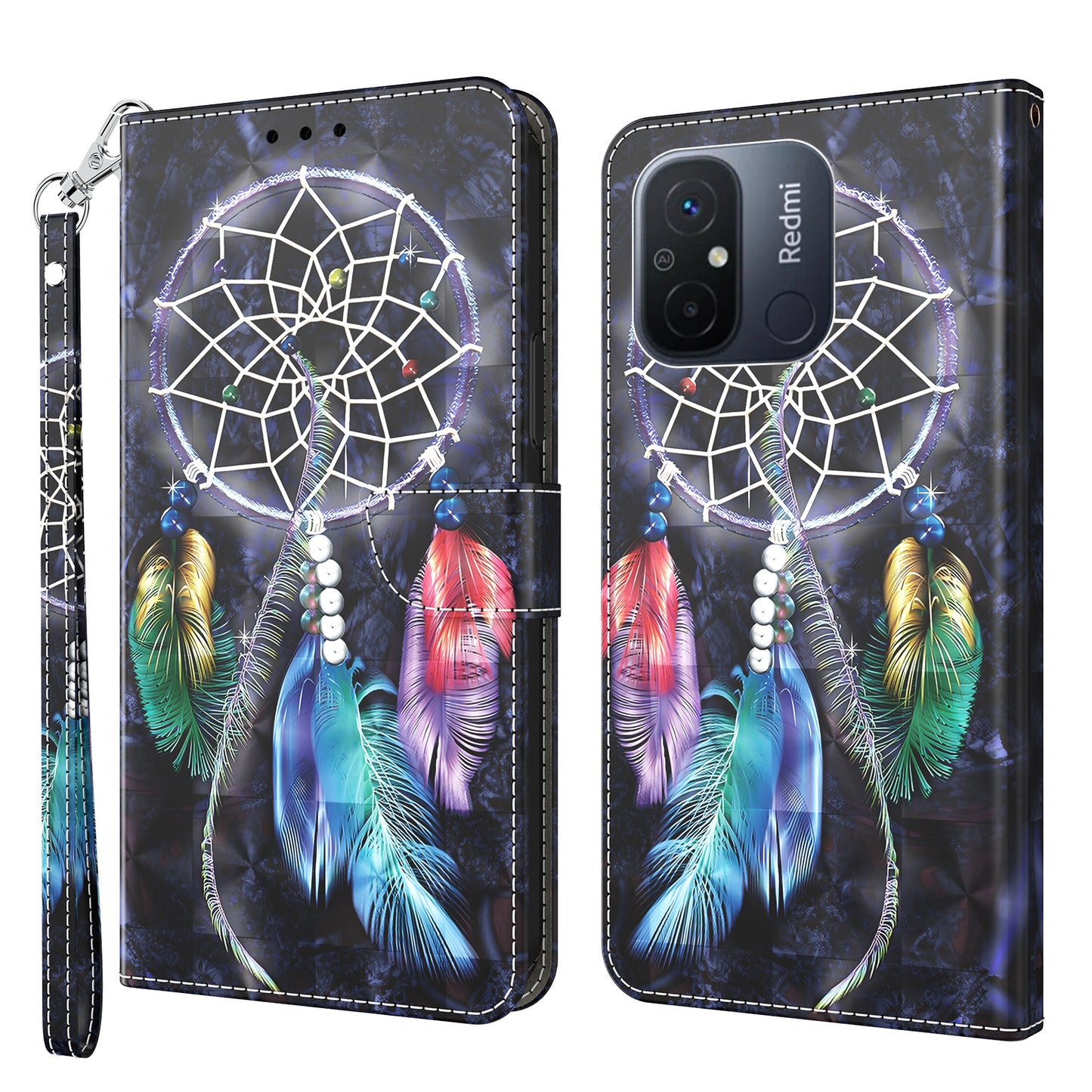 For Xiaomi Redmi 11A 4G / 12C 4G PU Leather Anti-drop Cover 3D Pattern Printing Stand Wallet Phone Case