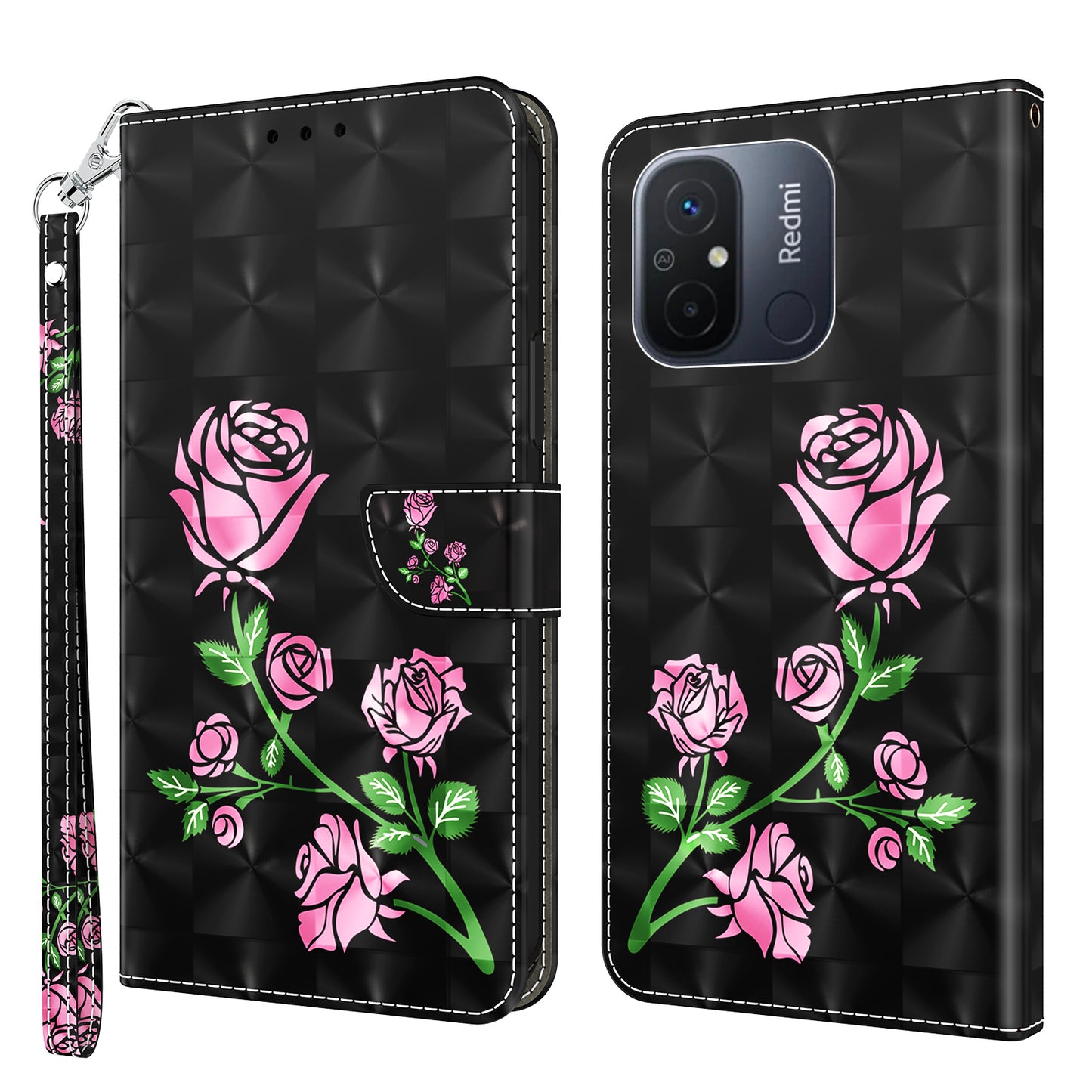 For Xiaomi Redmi 11A 4G / 12C 4G PU Leather Anti-drop Cover 3D Pattern Printing Stand Wallet Phone Case