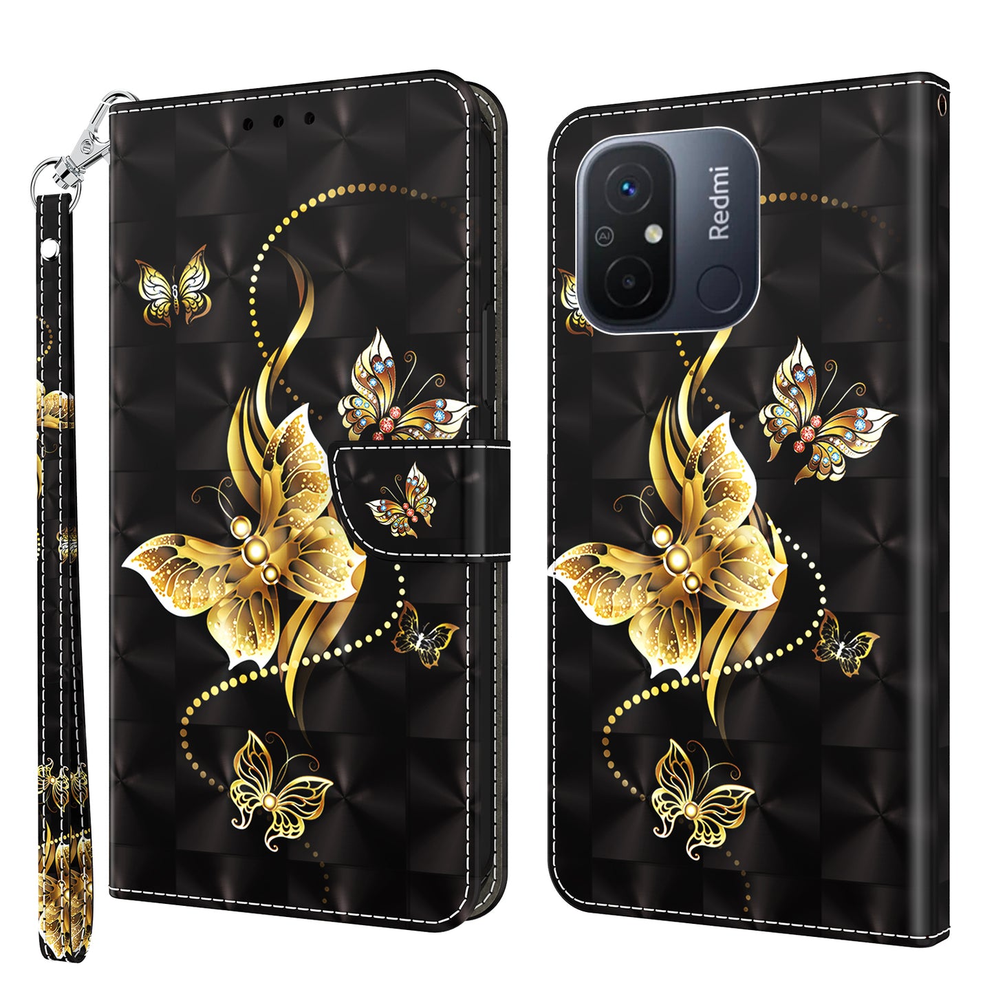 For Xiaomi Redmi 11A 4G / 12C 4G PU Leather Anti-drop Cover 3D Pattern Printing Stand Wallet Phone Case