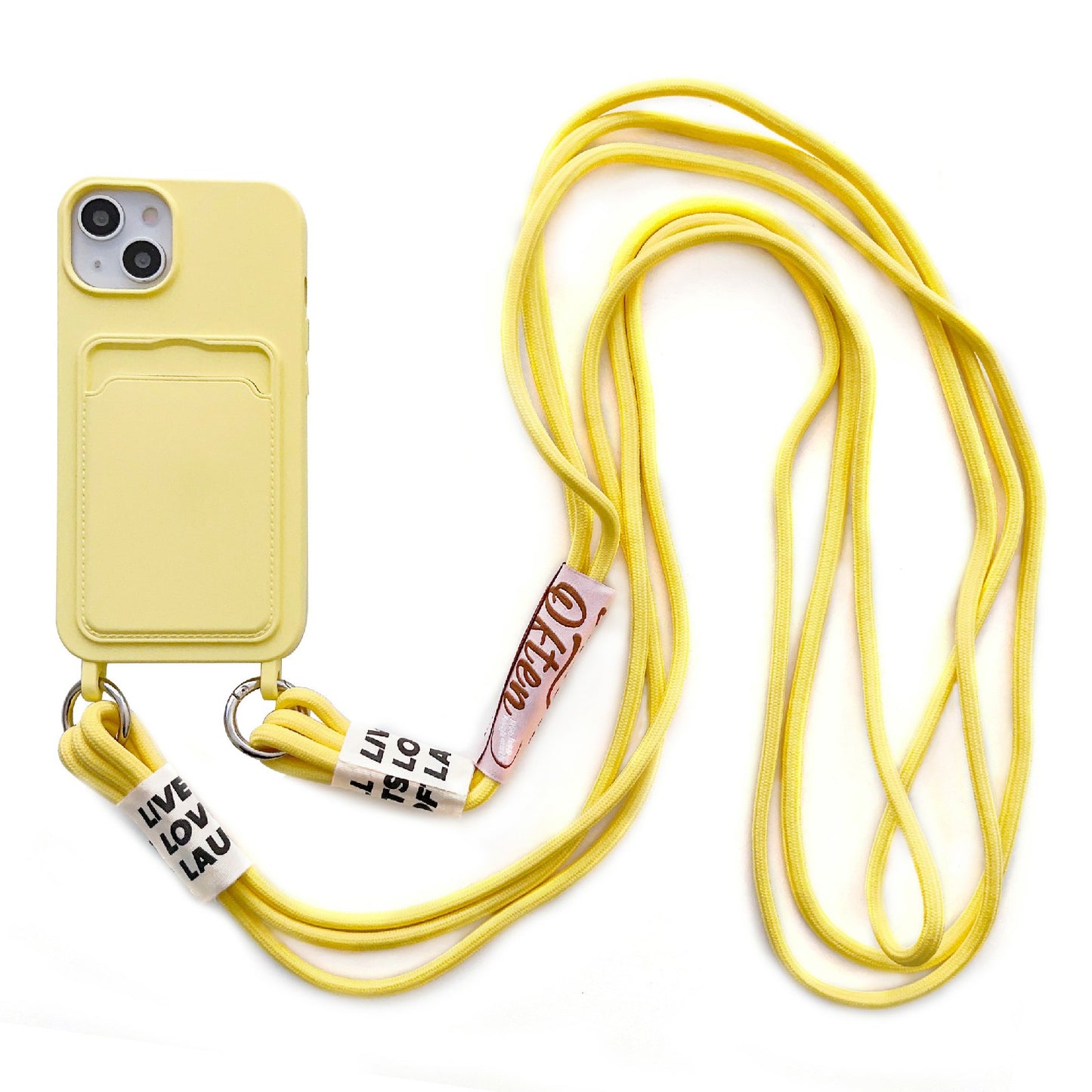 For iPhone 13 6.1 inch Liquid Silicone Card Slot Phone Case Anti-Scratch Shockproof Cover with Long Strap