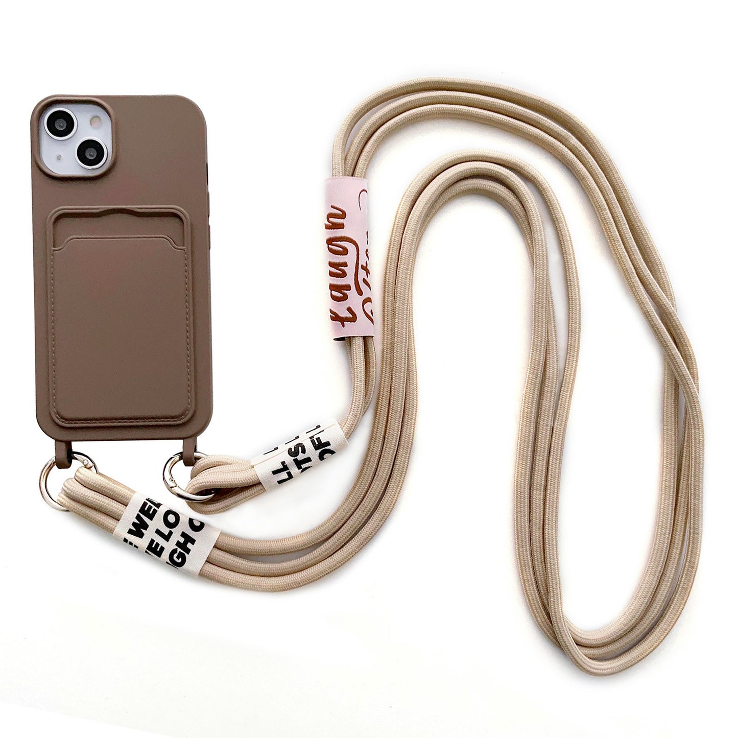 For iPhone 13 6.1 inch Liquid Silicone Card Slot Phone Case Anti-Scratch Shockproof Cover with Long Strap