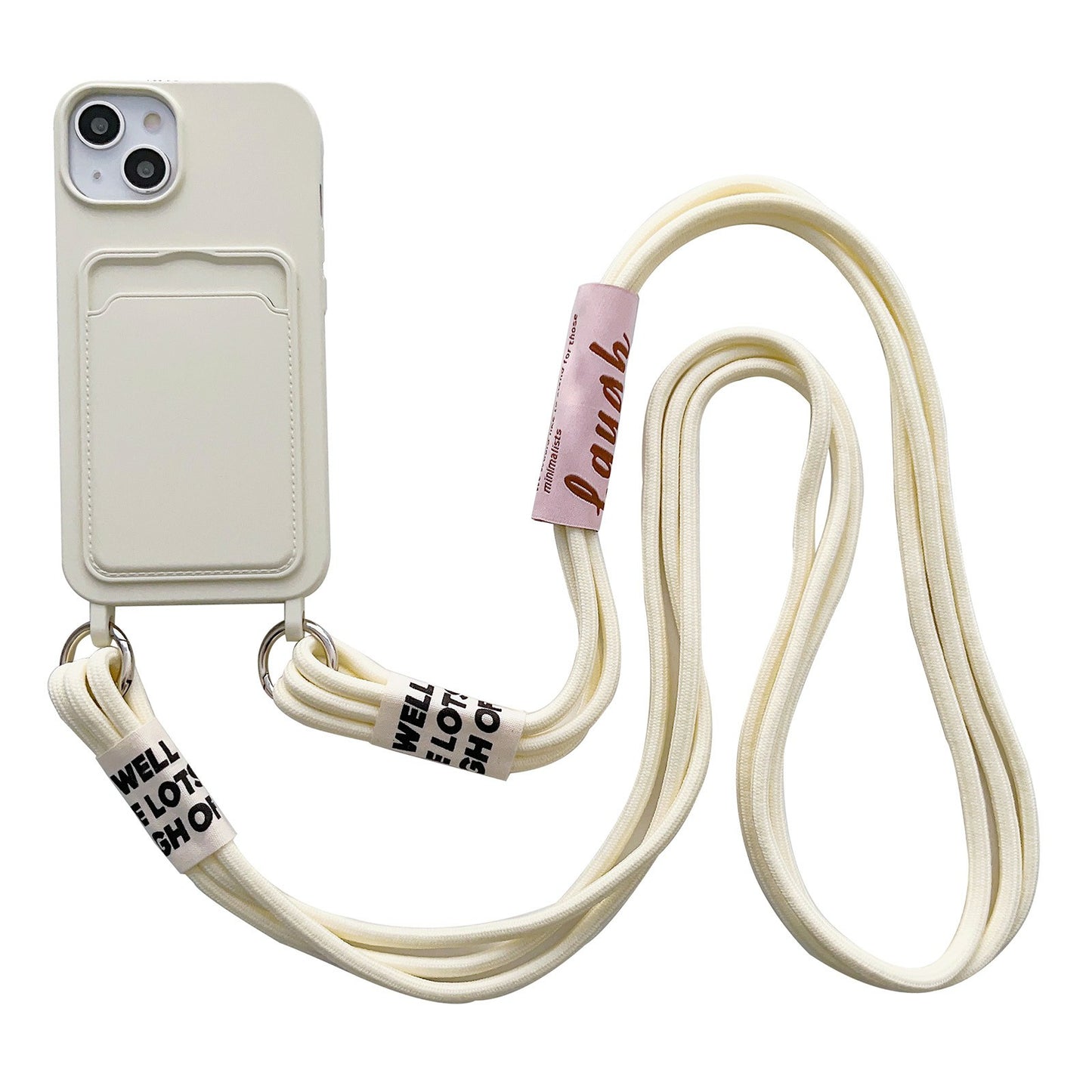 For iPhone 14 Soft Liquid Silicone Phone Case Card Slot Slim Protective Back Cover with Lanyard Strap