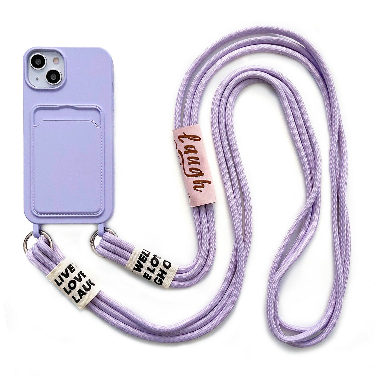 For iPhone 14 Soft Liquid Silicone Phone Case Card Slot Slim Protective Back Cover with Lanyard Strap