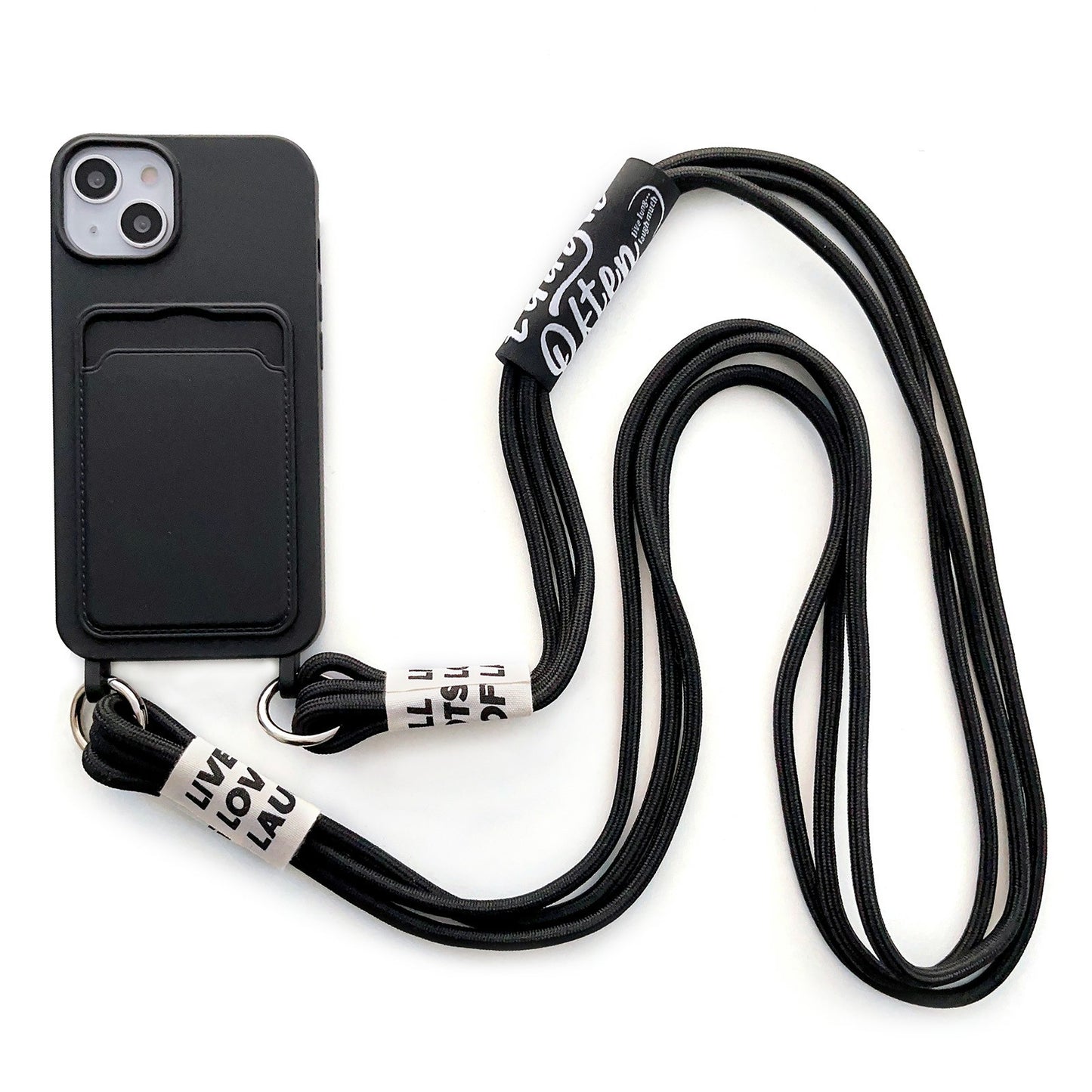 For iPhone 14 Plus Card Slot Phone Case Anti-Scratch Liquid Silicone Protective Phone Cover with Hanging Strap