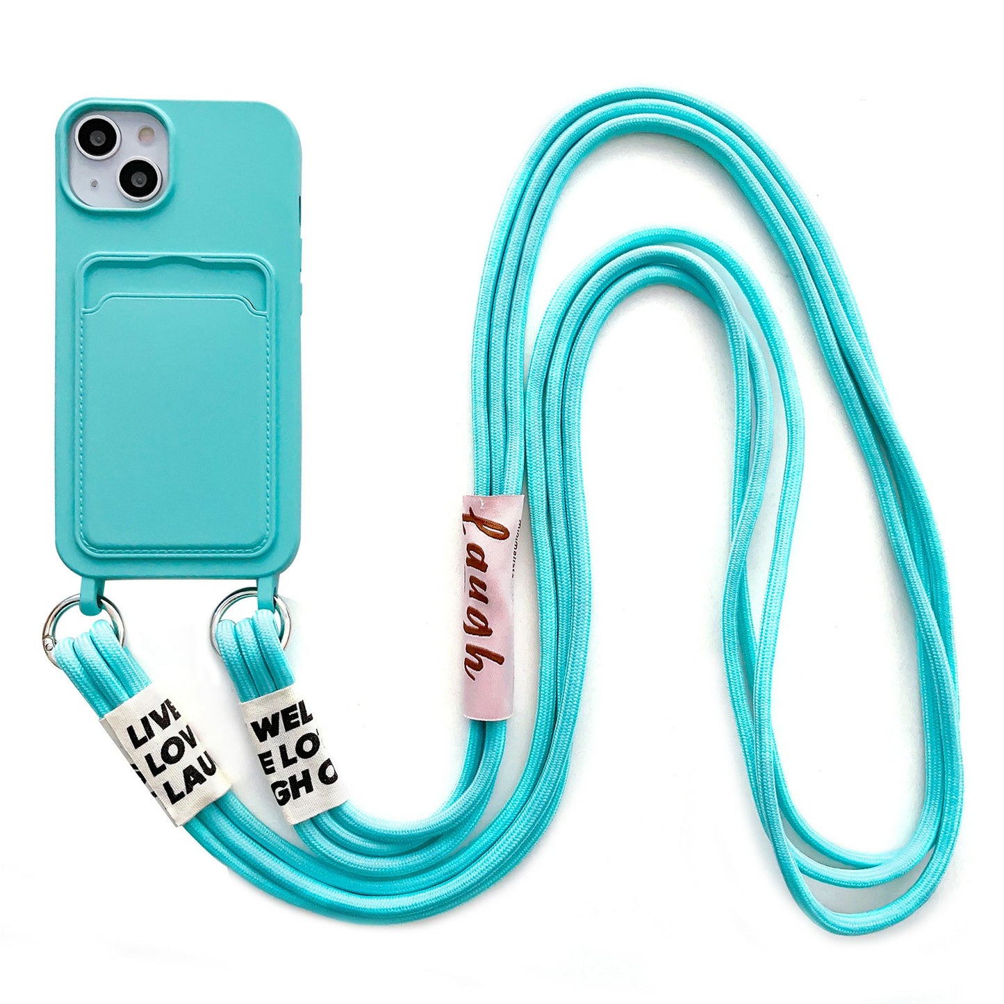 For iPhone 14 Plus Card Slot Phone Case Anti-Scratch Liquid Silicone Protective Phone Cover with Hanging Strap