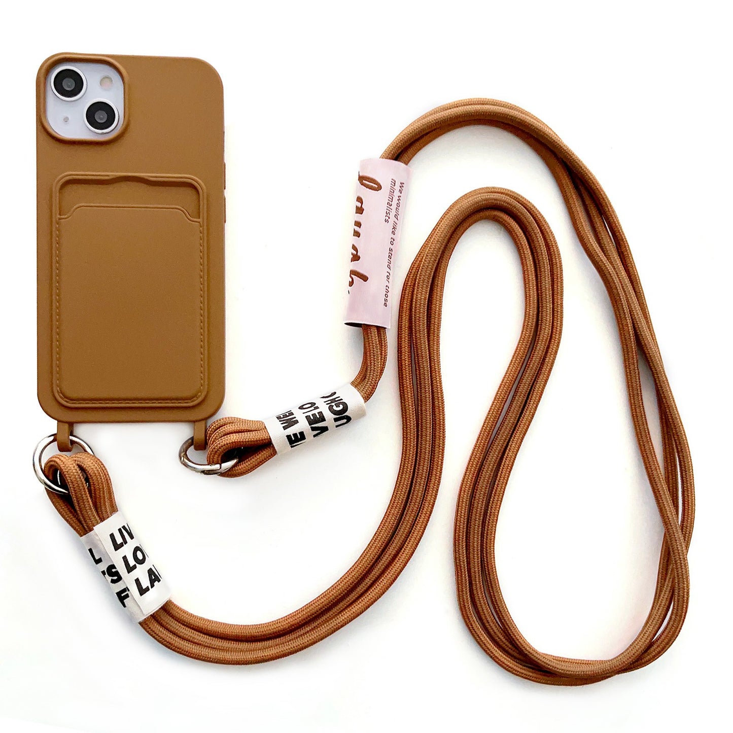 For iPhone 14 Plus Card Slot Phone Case Anti-Scratch Liquid Silicone Protective Phone Cover with Hanging Strap