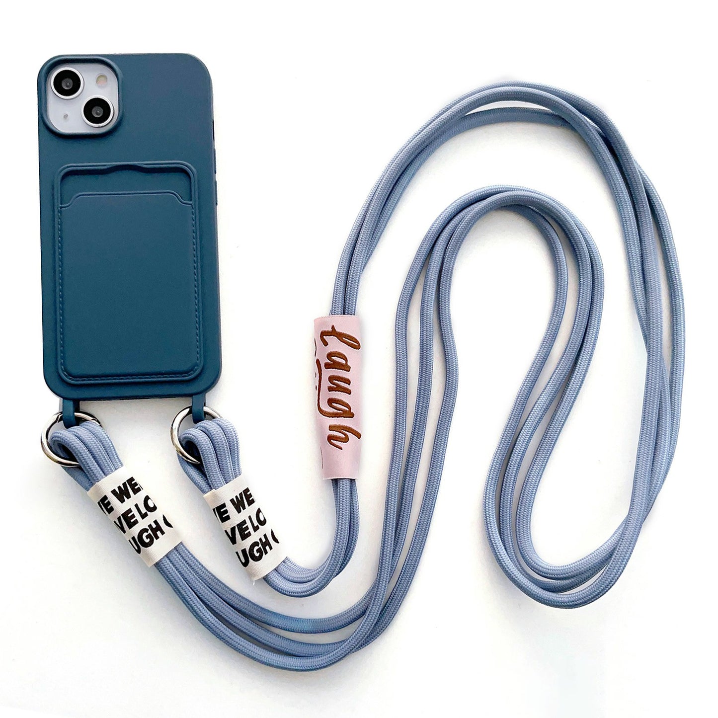 For iPhone 14 Plus Card Slot Phone Case Anti-Scratch Liquid Silicone Protective Phone Cover with Hanging Strap
