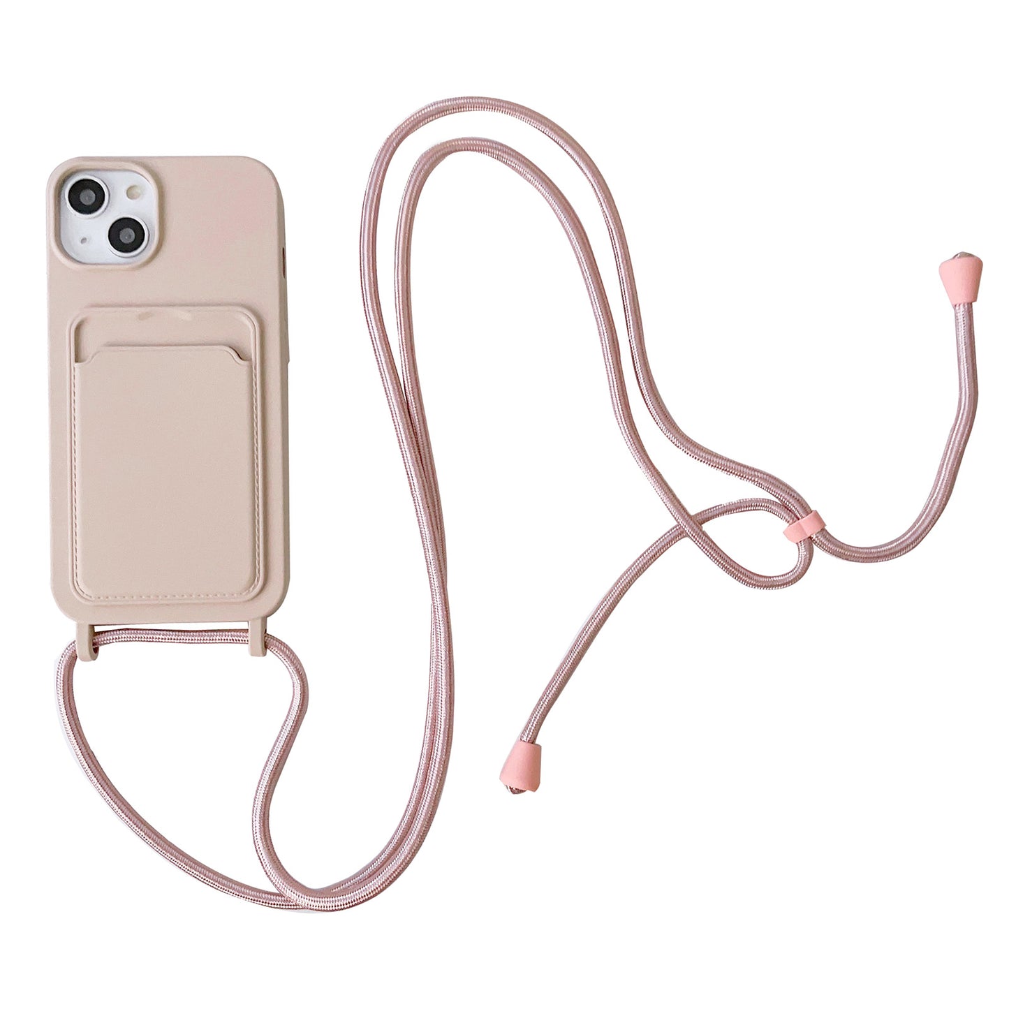 For iPhone 13 6.1 inch Phone Case Anti-Drop Liquid Silicone Protective Cover with Card Slot, Strap