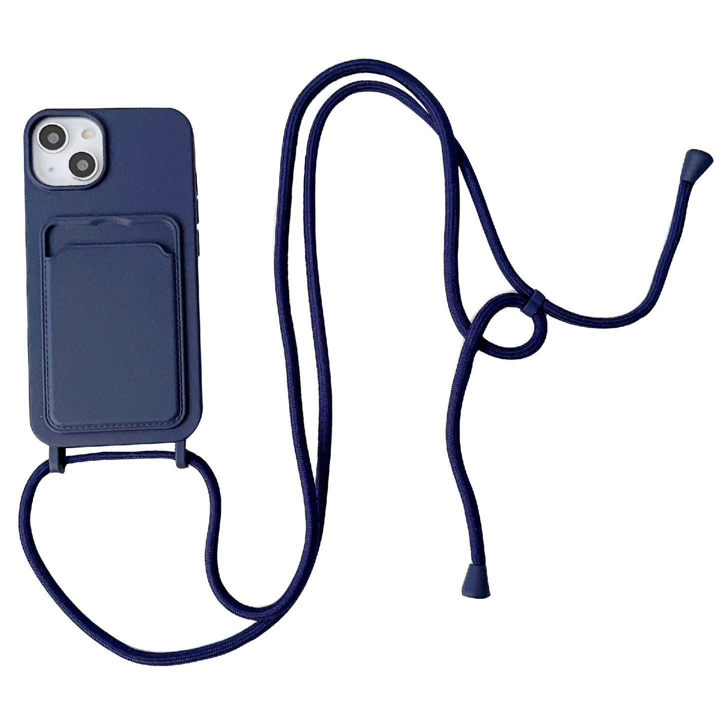 For iPhone 13 6.1 inch Phone Case Anti-Drop Liquid Silicone Protective Cover with Card Slot, Strap