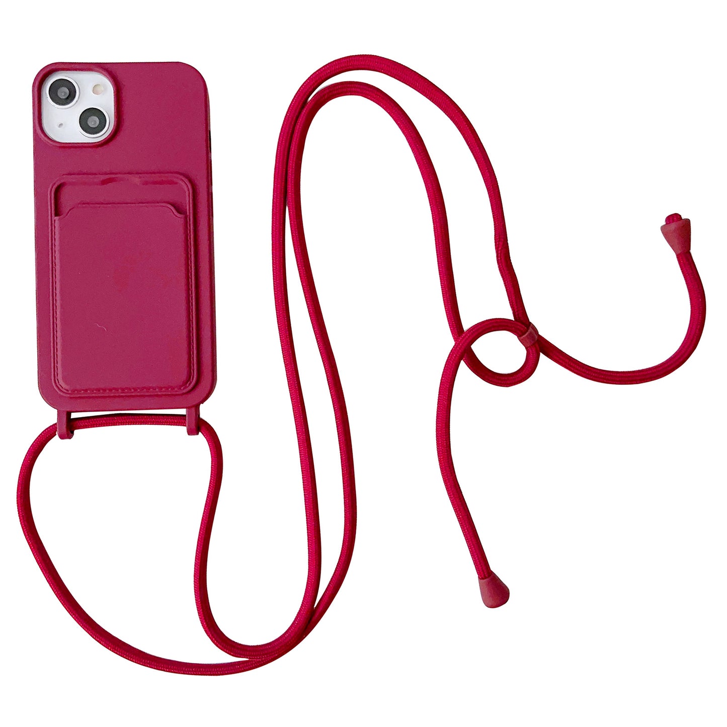 For iPhone 13 6.1 inch Phone Case Anti-Drop Liquid Silicone Protective Cover with Card Slot, Strap