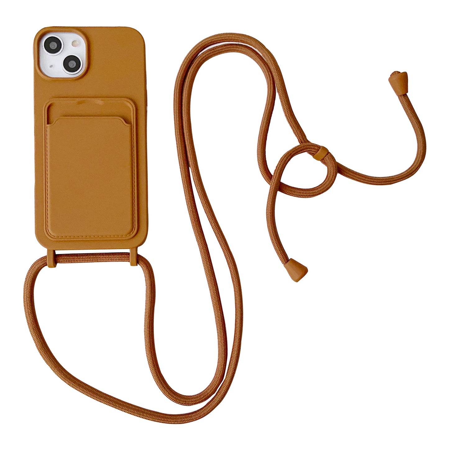 For iPhone 13 6.1 inch Phone Case Anti-Drop Liquid Silicone Protective Cover with Card Slot, Strap
