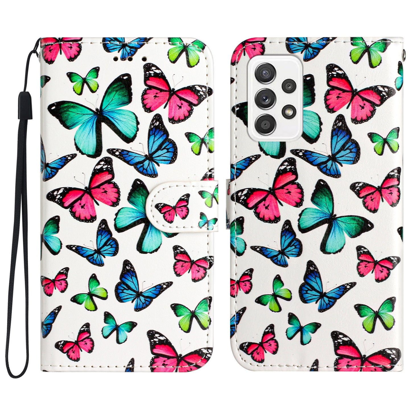 For Samsung Galaxy A73 5G Pattern Printing Phone Leather Case Stand Phone Wallet Cover with Strap
