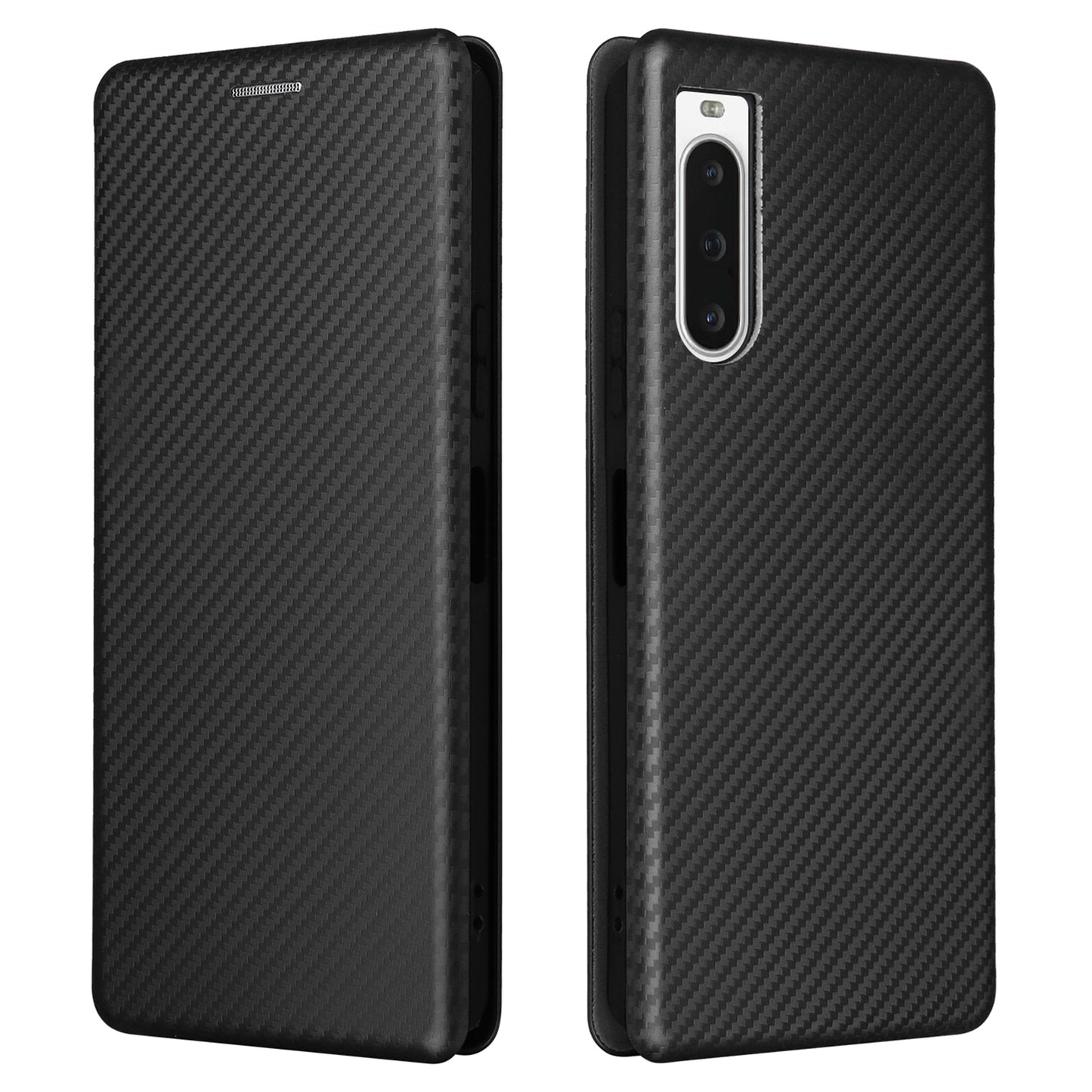For Sony Xperia 10 V Leather Phone Cover Carbon Fiber Texture Stand Phone Case with Card Holder