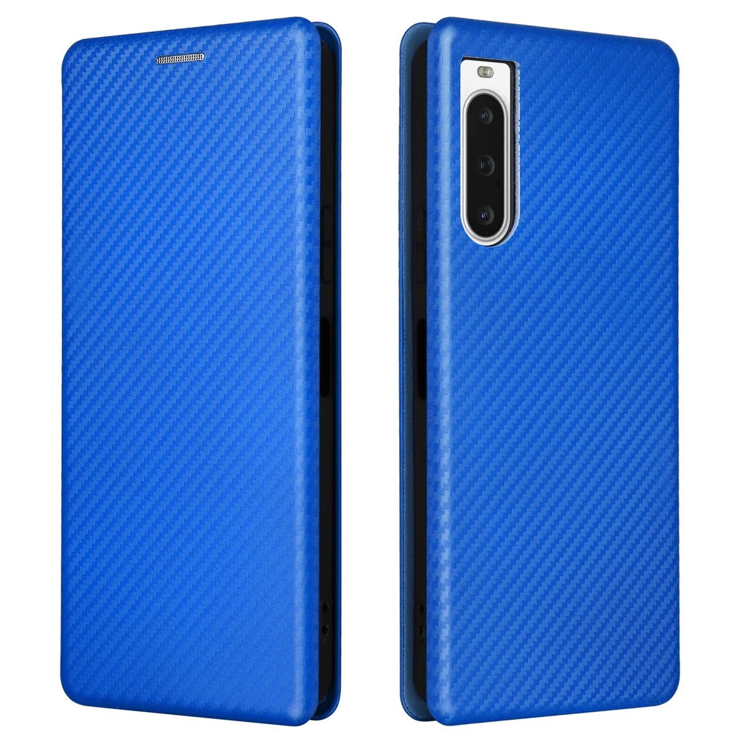 For Sony Xperia 10 V Leather Phone Cover Carbon Fiber Texture Stand Phone Case with Card Holder