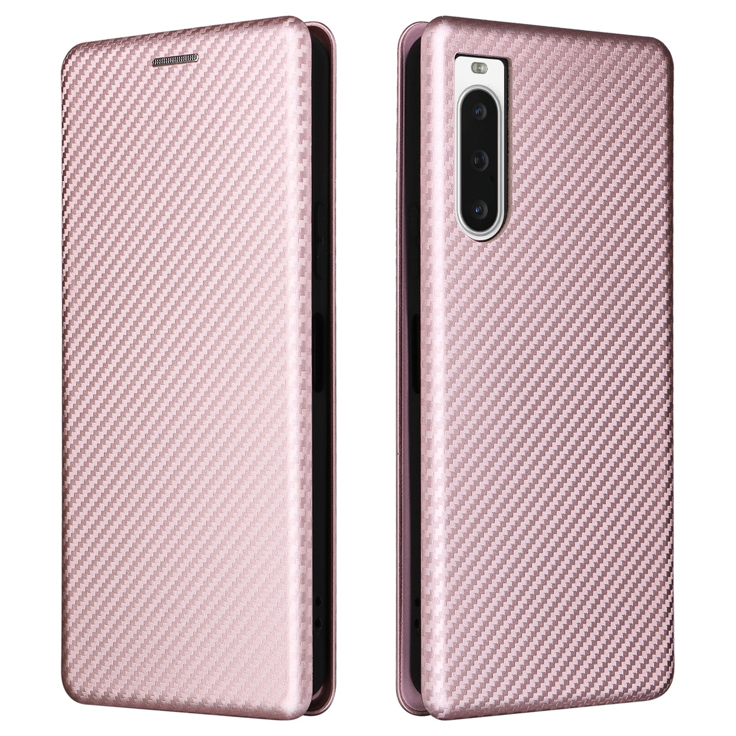 For Sony Xperia 10 V Leather Phone Cover Carbon Fiber Texture Stand Phone Case with Card Holder