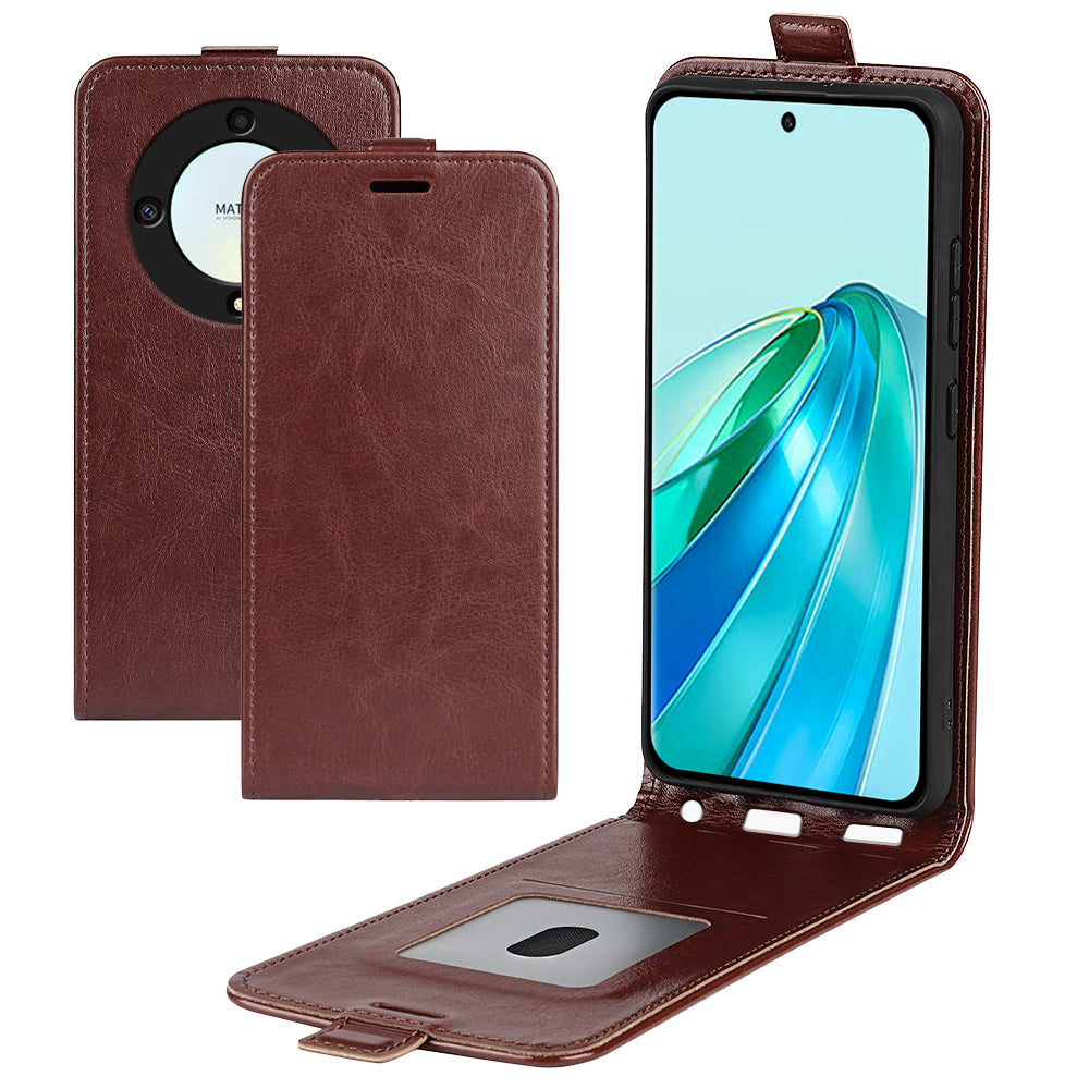 For Honor X9a 5G Card Holder Phone Case Crazy Horse Texture PU Leather Vertical Flip Cover