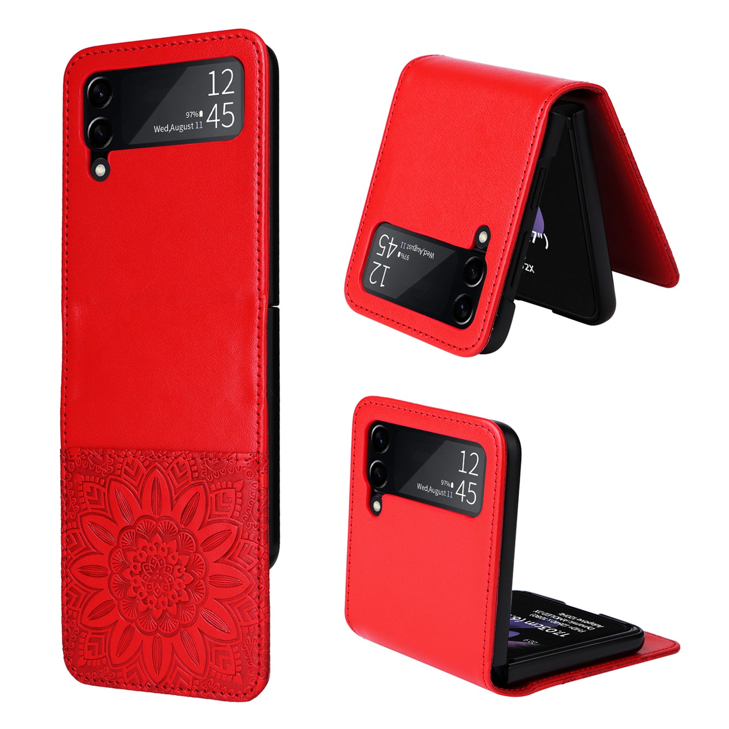 For Samsung Galaxy Z Flip3 5G Leather Phone Case Card Slot Sunflower Imprinted Phone Cover