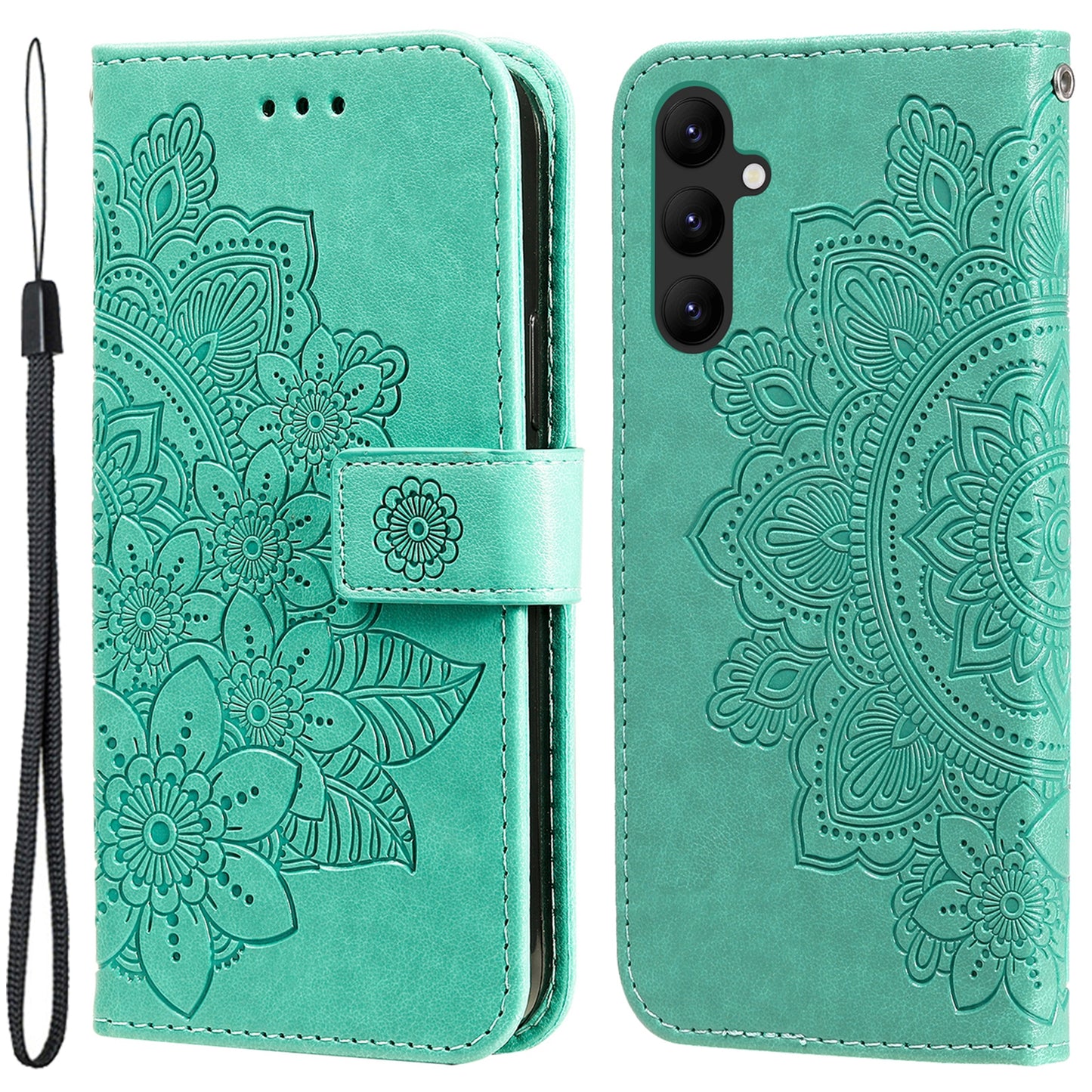 For Samsung Galaxy A24 4G Phone Cover Flower Imprinting Leather Stand Wallet Case with Strap