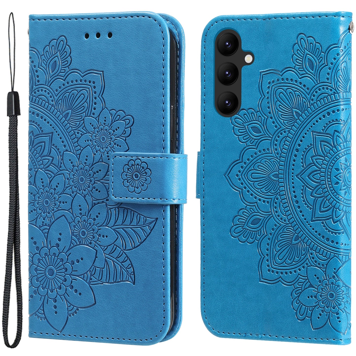 For Samsung Galaxy A24 4G Phone Cover Flower Imprinting Leather Stand Wallet Case with Strap