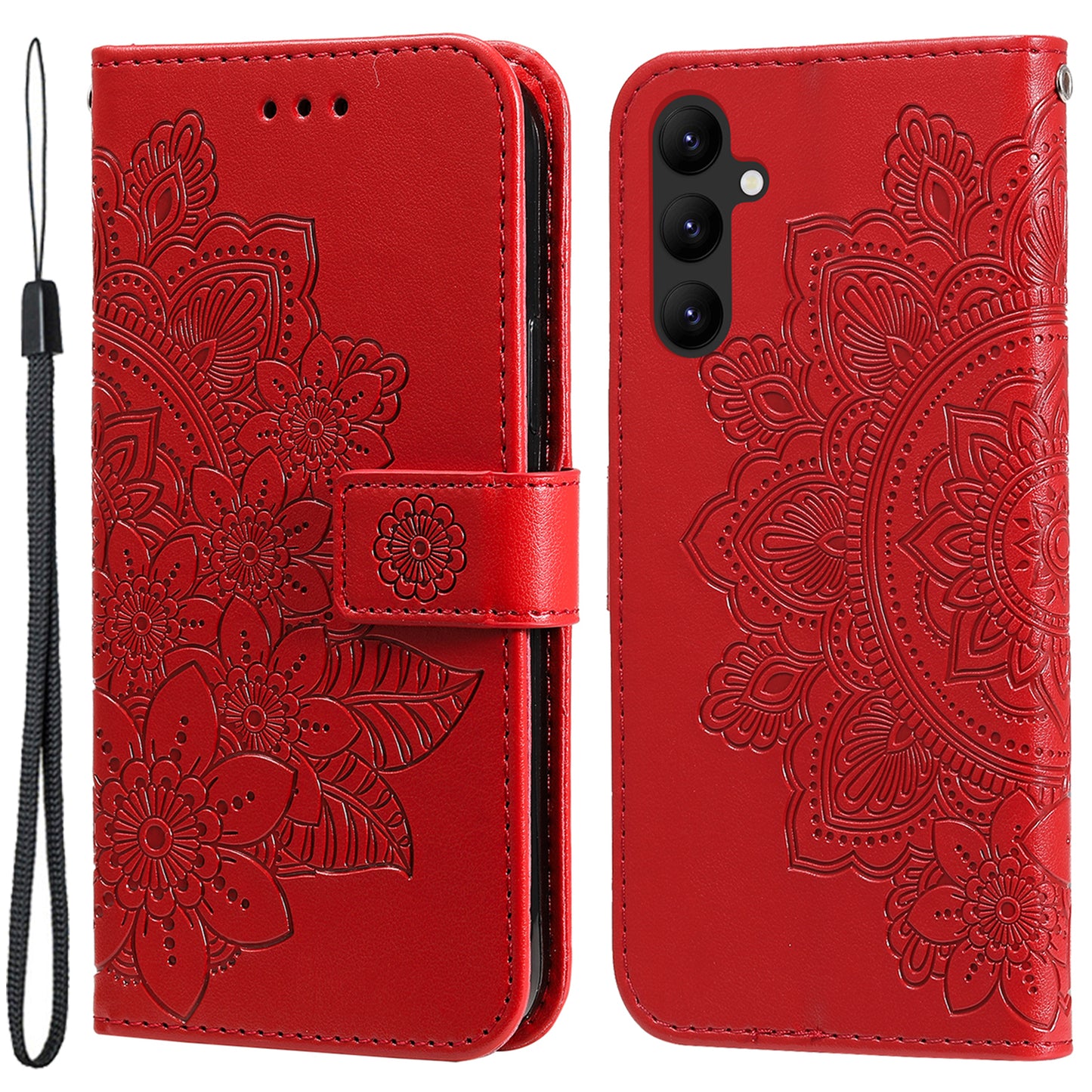 For Samsung Galaxy A24 4G Phone Cover Flower Imprinting Leather Stand Wallet Case with Strap