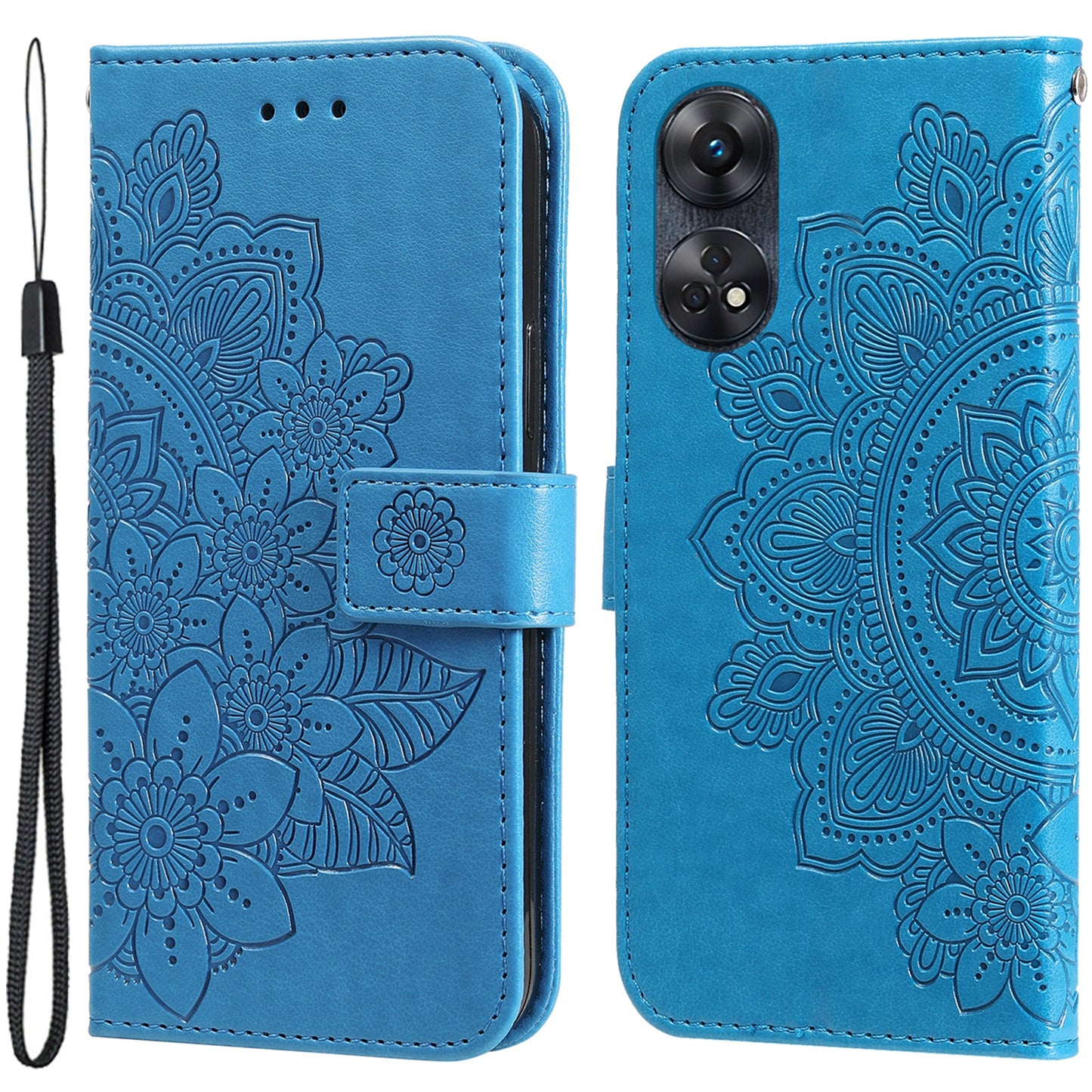 For Oppo Reno8 T 4G Leather Stand Wallet Shell Anti-Scratch Phone Cover Flower Imprinting Phone Case