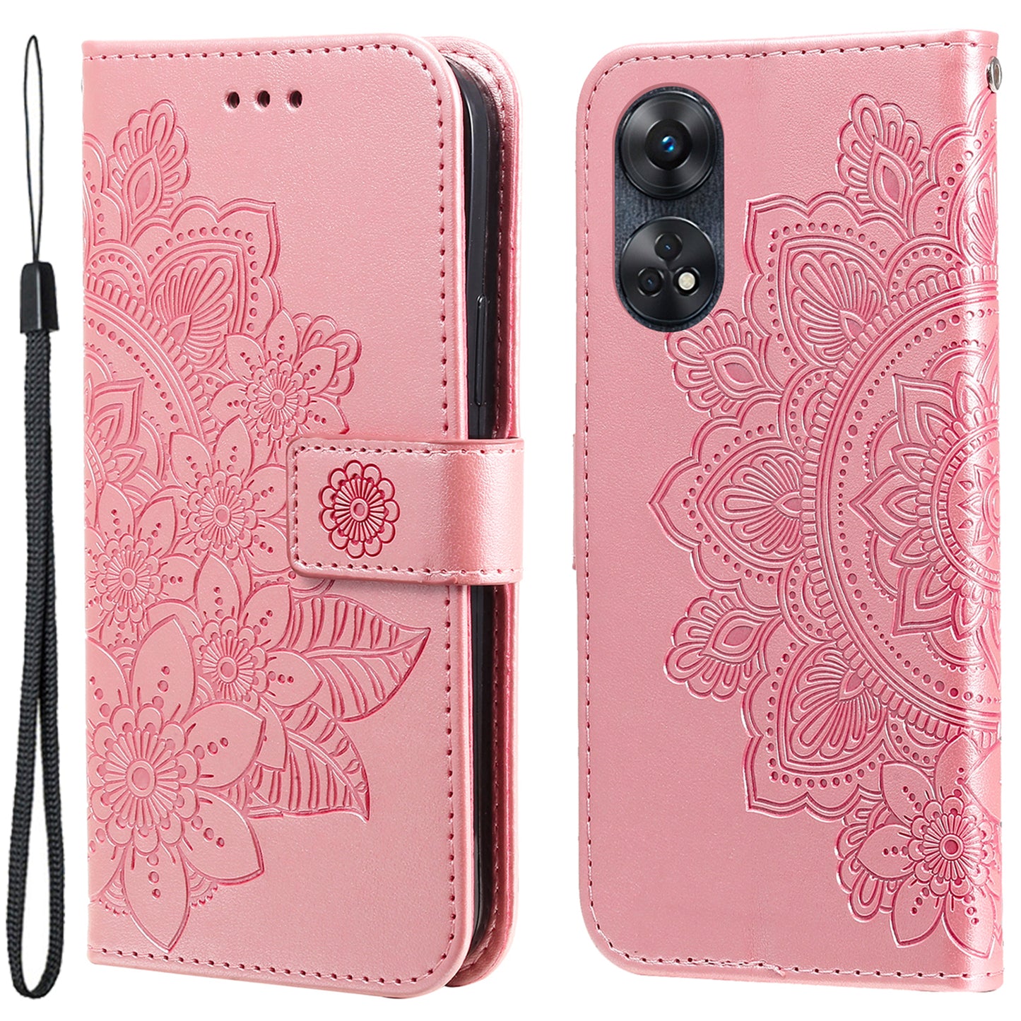 For Oppo Reno8 T 4G Leather Stand Wallet Shell Anti-Scratch Phone Cover Flower Imprinting Phone Case