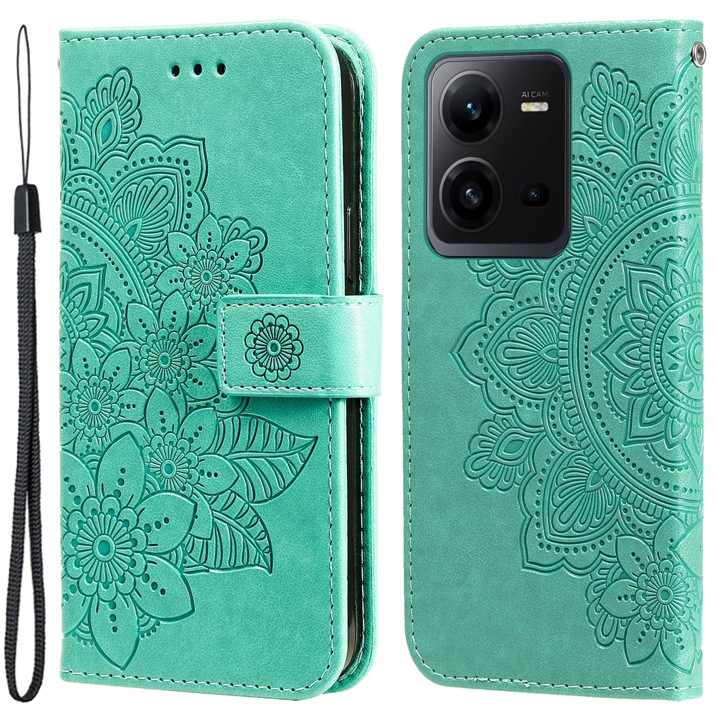 For vivo V25 5G / V25e 4G Flower Imprinting Leather Phone Cover Stand Wallet Case with Strap