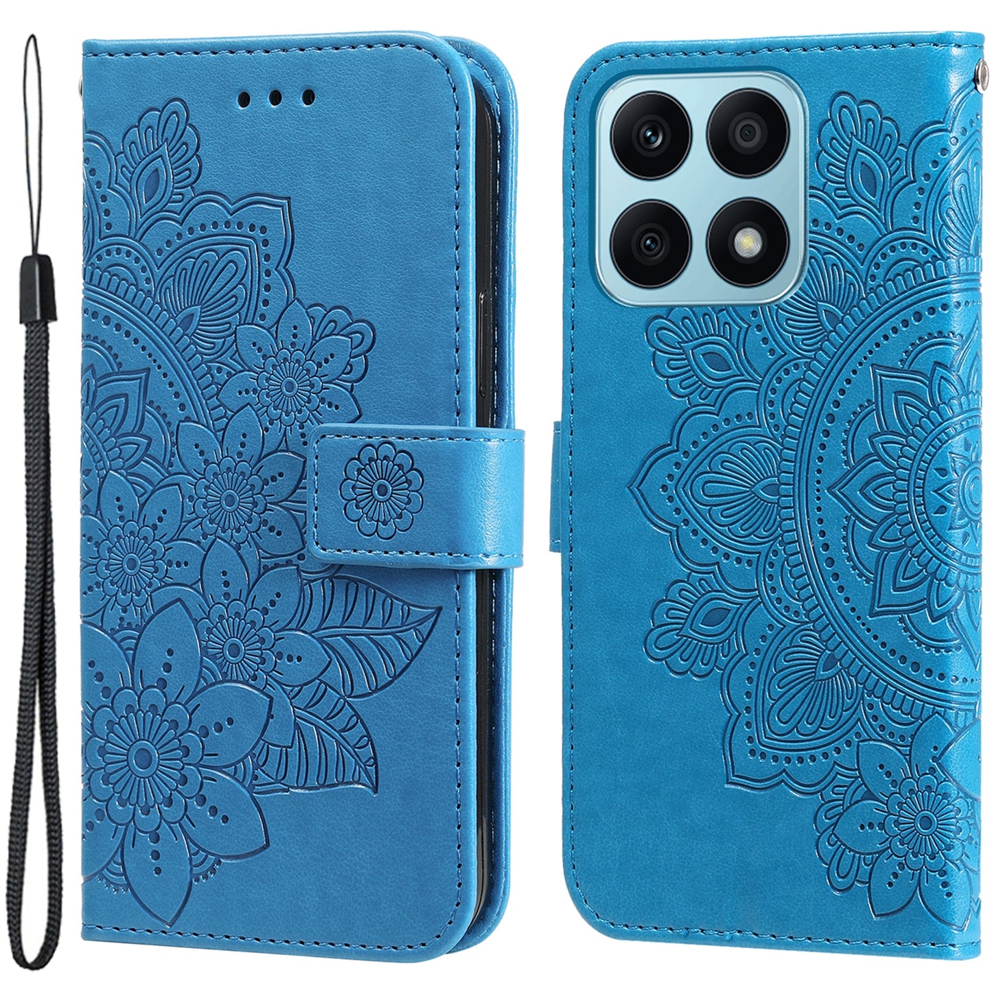 For Honor X8a 4G Stand Wallet Phone Cover Flower Imprinting Leather Phone Case with Strap