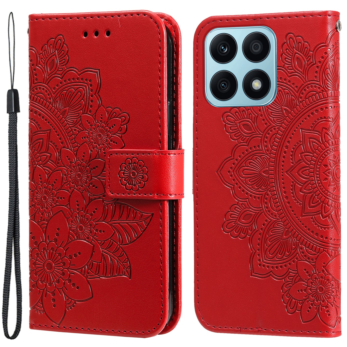 For Honor X8a 4G Stand Wallet Phone Cover Flower Imprinting Leather Phone Case with Strap