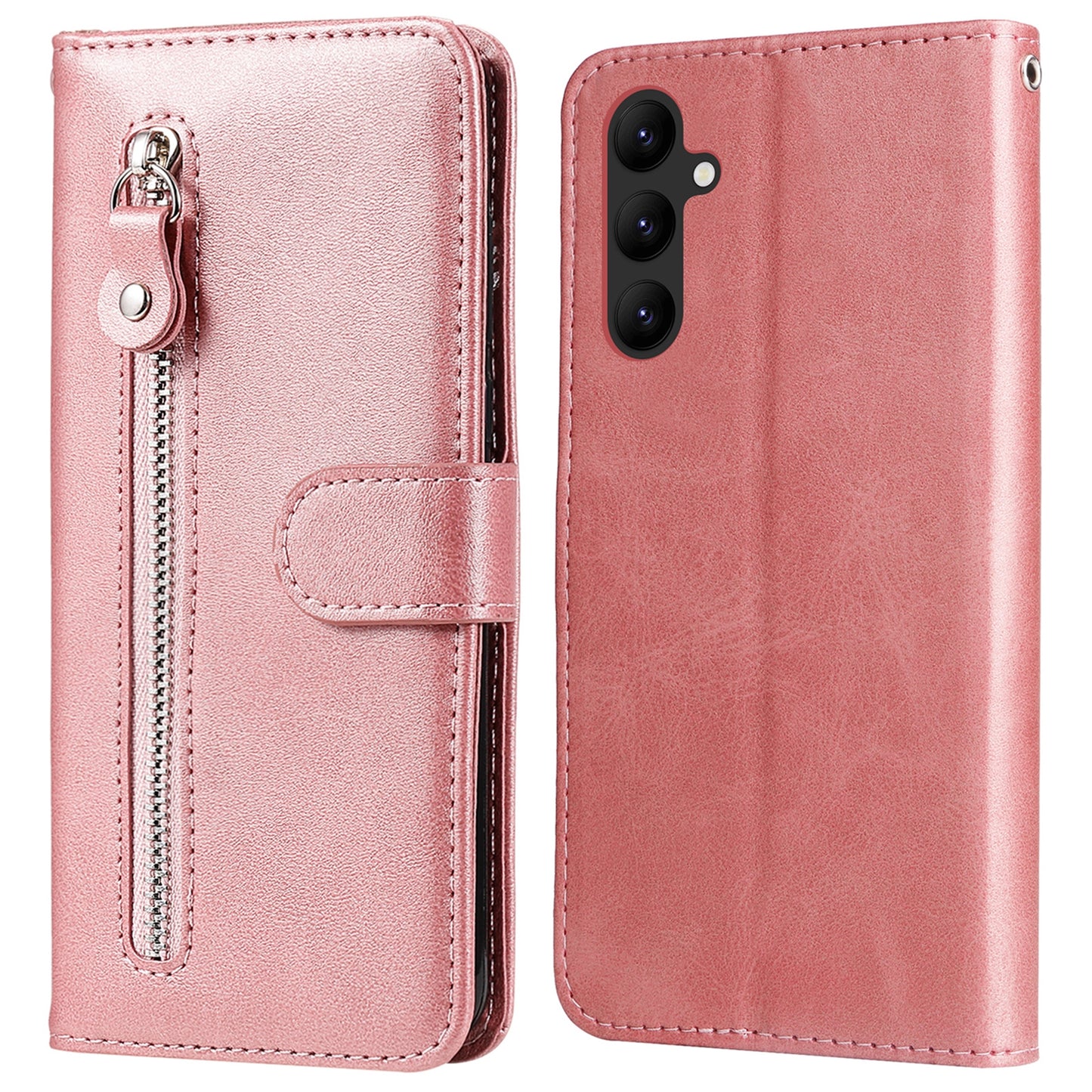 For Samsung Galaxy A24 4G Zipper Pocket Phone Stand Case Calf Texture Leather Wallet Phone Cover