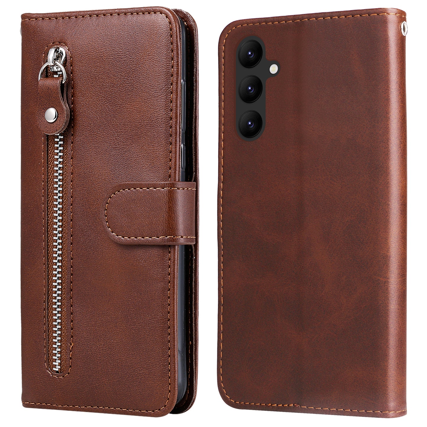 For Samsung Galaxy A24 4G Zipper Pocket Phone Stand Case Calf Texture Leather Wallet Phone Cover