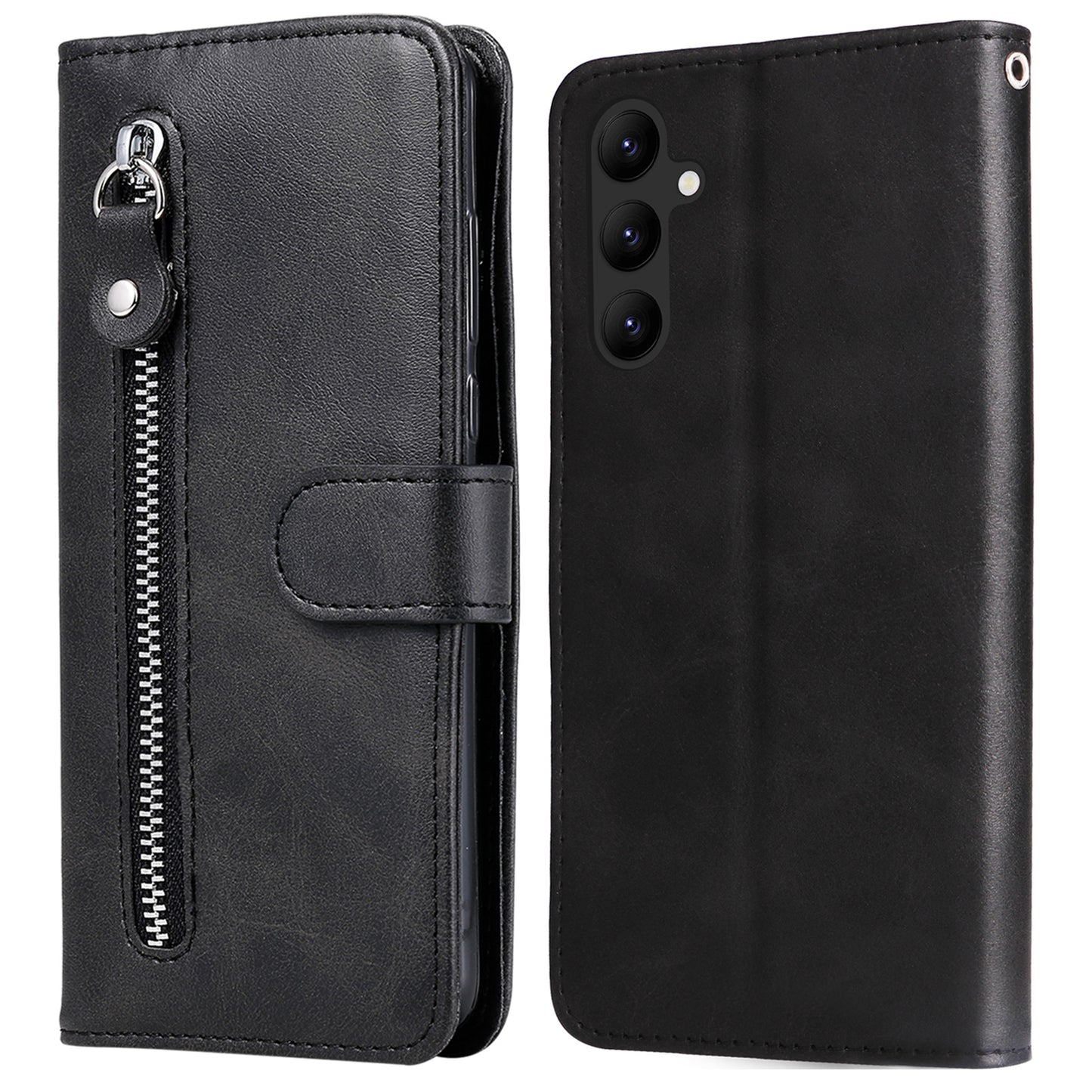 For Samsung Galaxy A24 4G Zipper Pocket Phone Stand Case Calf Texture Leather Wallet Phone Cover