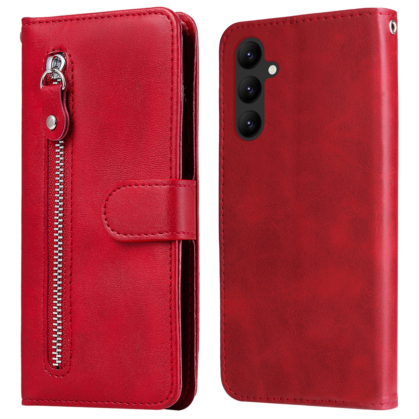 For Samsung Galaxy A24 4G Zipper Pocket Phone Stand Case Calf Texture Leather Wallet Phone Cover