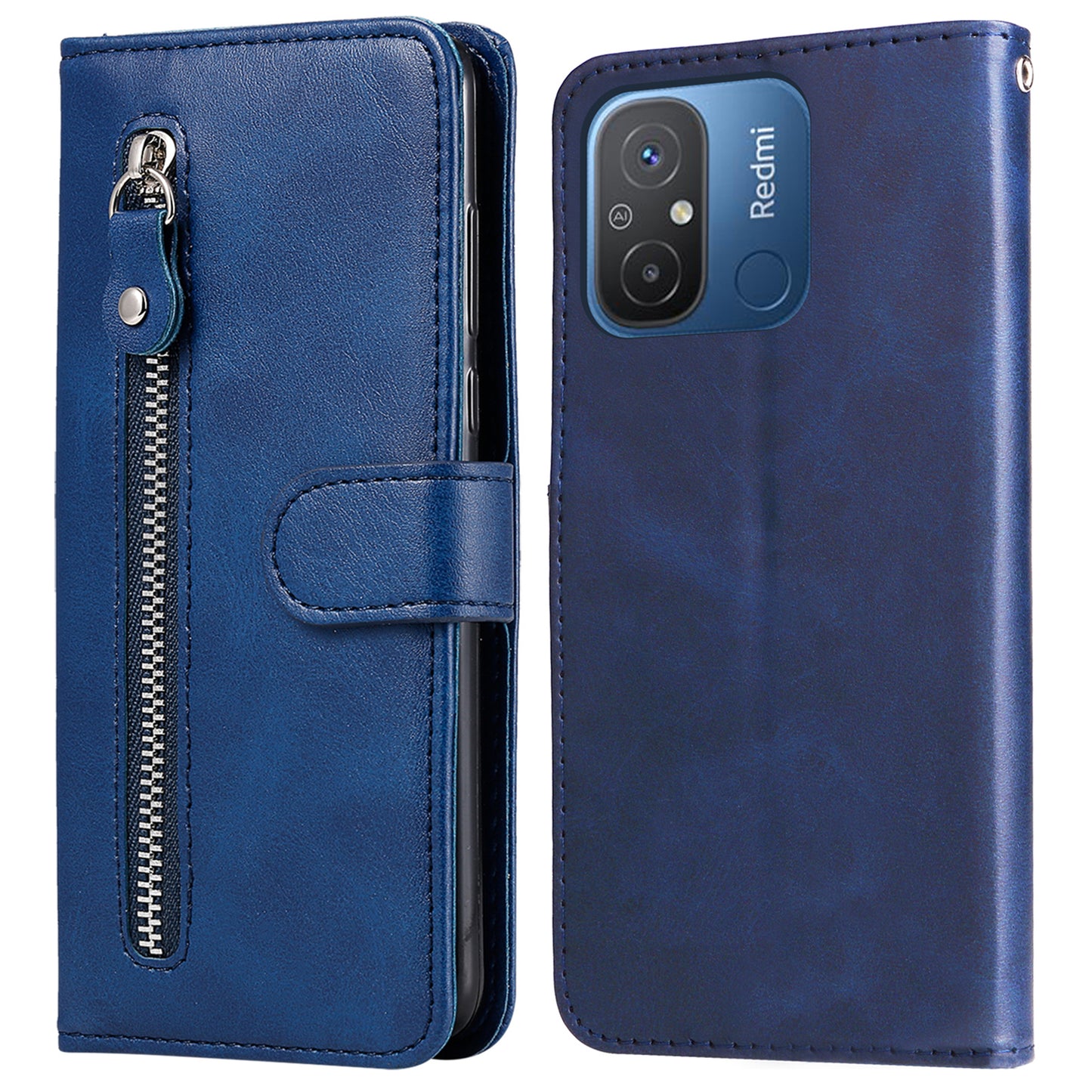 For Xiaomi Redmi 12C 4G / 11A 4G Leather Phone Case Zipper Pocket Phone Cover with Stand Wallet