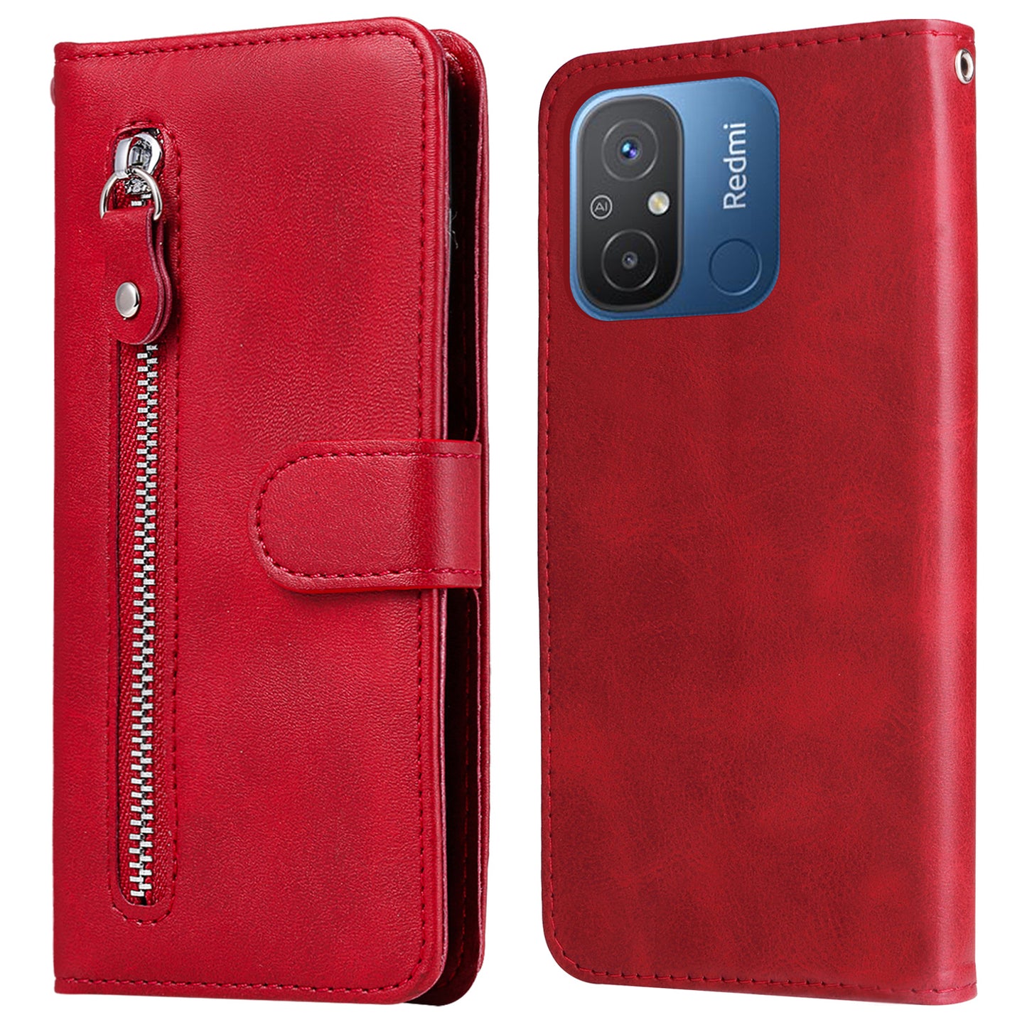 For Xiaomi Redmi 12C 4G / 11A 4G Leather Phone Case Zipper Pocket Phone Cover with Stand Wallet