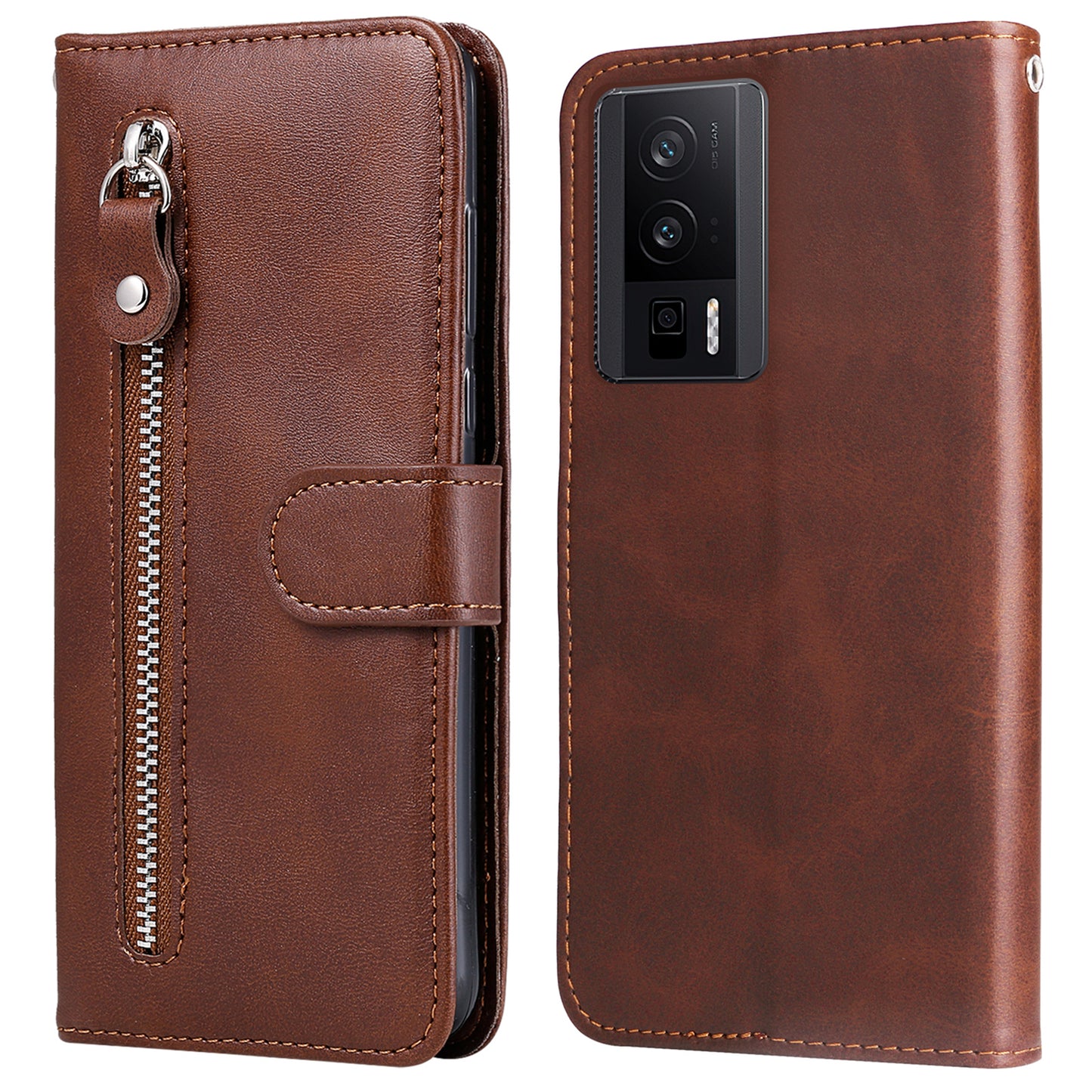 For Xiaomi Poco F5 Pro 5G / Redmi K60 Pro 5G / K60 5G Zipper Pocket Phone Case Calf Texture PU Leather Stand Wallet Cover