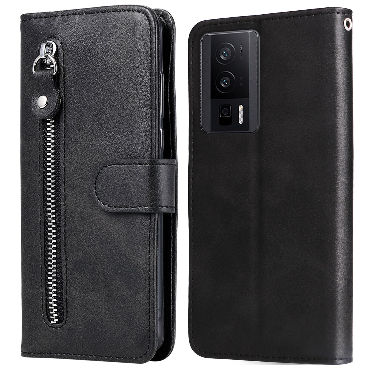 For Xiaomi Poco F5 Pro 5G / Redmi K60 Pro 5G / K60 5G Zipper Pocket Phone Case Calf Texture PU Leather Stand Wallet Cover