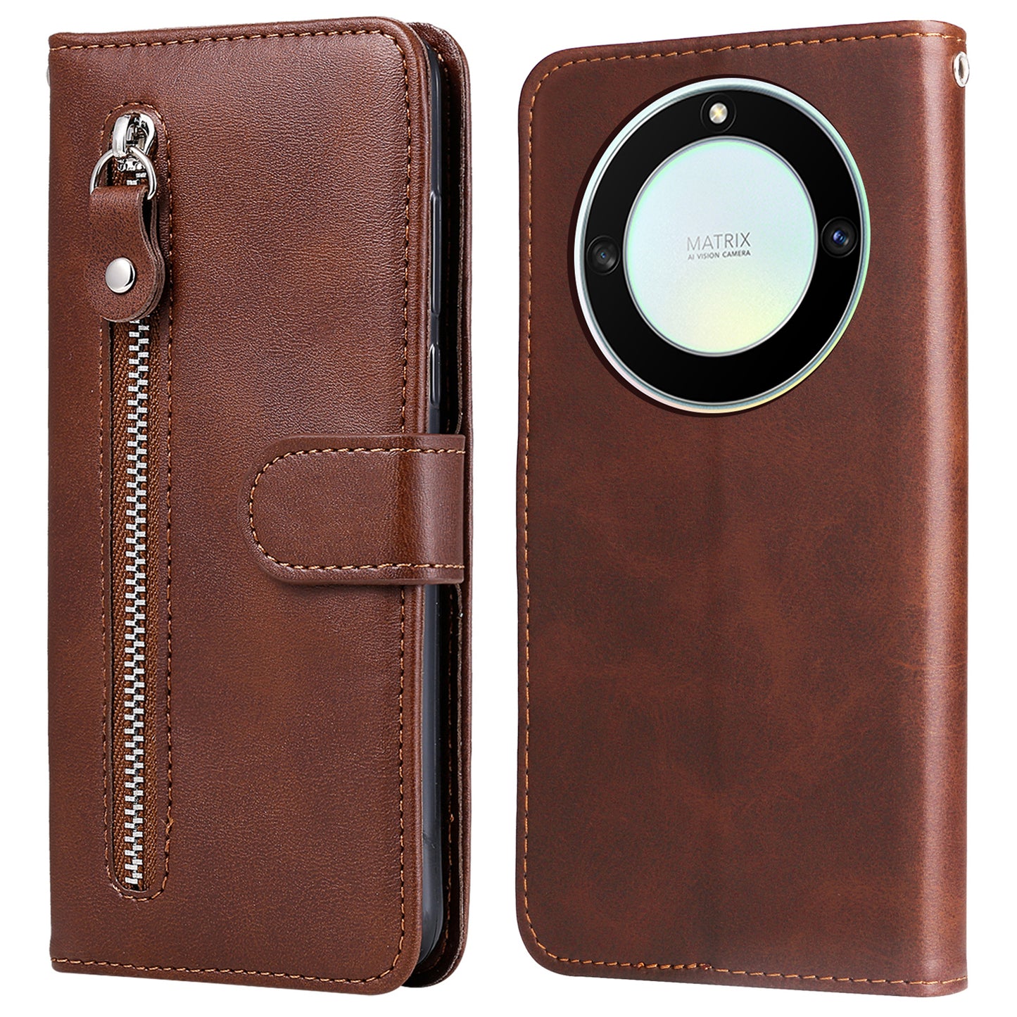 For Honor X40 5G / X9a 5G / Magic5 Lite 5G Calf Texture Zipper Pocket Phone Case PU Leather Wallet Stand Anti-drop Cover