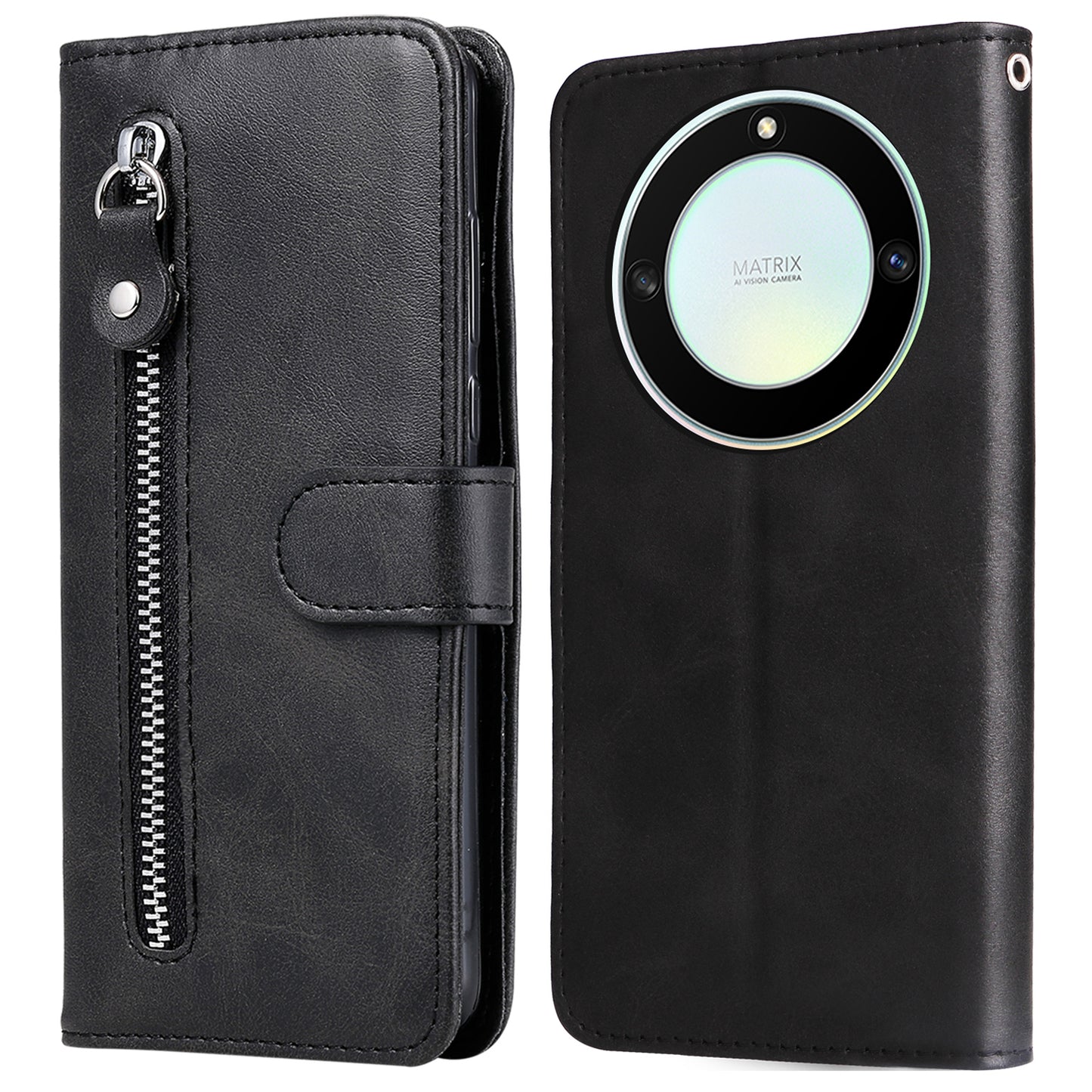 For Honor X40 5G / X9a 5G / Magic5 Lite 5G Calf Texture Zipper Pocket Phone Case PU Leather Wallet Stand Anti-drop Cover