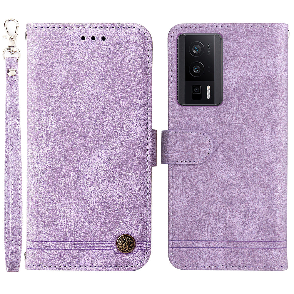 For Xiaomi Poco F5 Pro 5G / Redmi K60 Pro 5G / Redmi K60 5G Cell Phone Cover Skin-touch Feeling Leather Imprinted Lines Stand Case Wallet