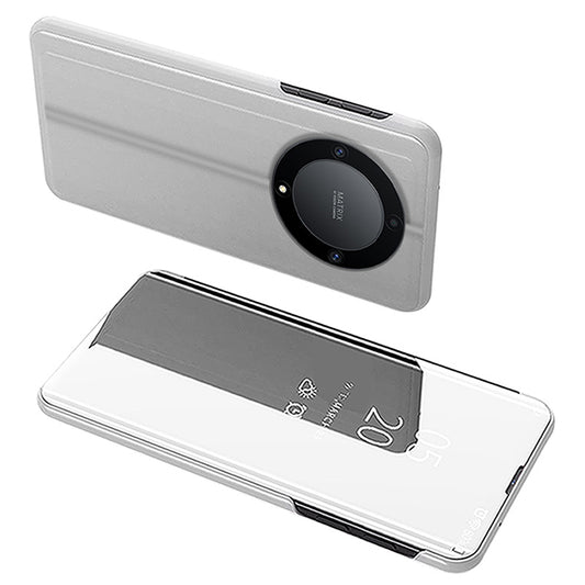 Leather Case for Honor X9a 5G / Magic5 Lite 5G View Window Stand Mirror Electroplating Phone Cover