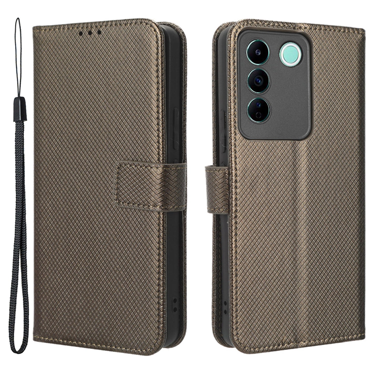 For vivo V27e 5G / S16e 5G Protective Phone Case Diamond Texture Wallet Stand Phone Leather Cover
