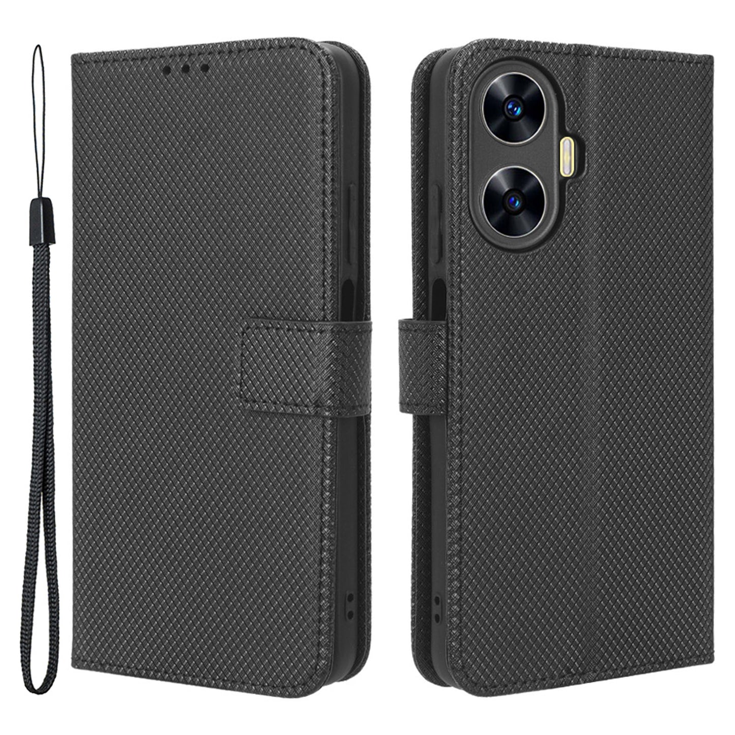 For Realme C55 PU Leather Wallet Case Stand Diamond Texture Magnetic Closure Shockproof Flip Cover