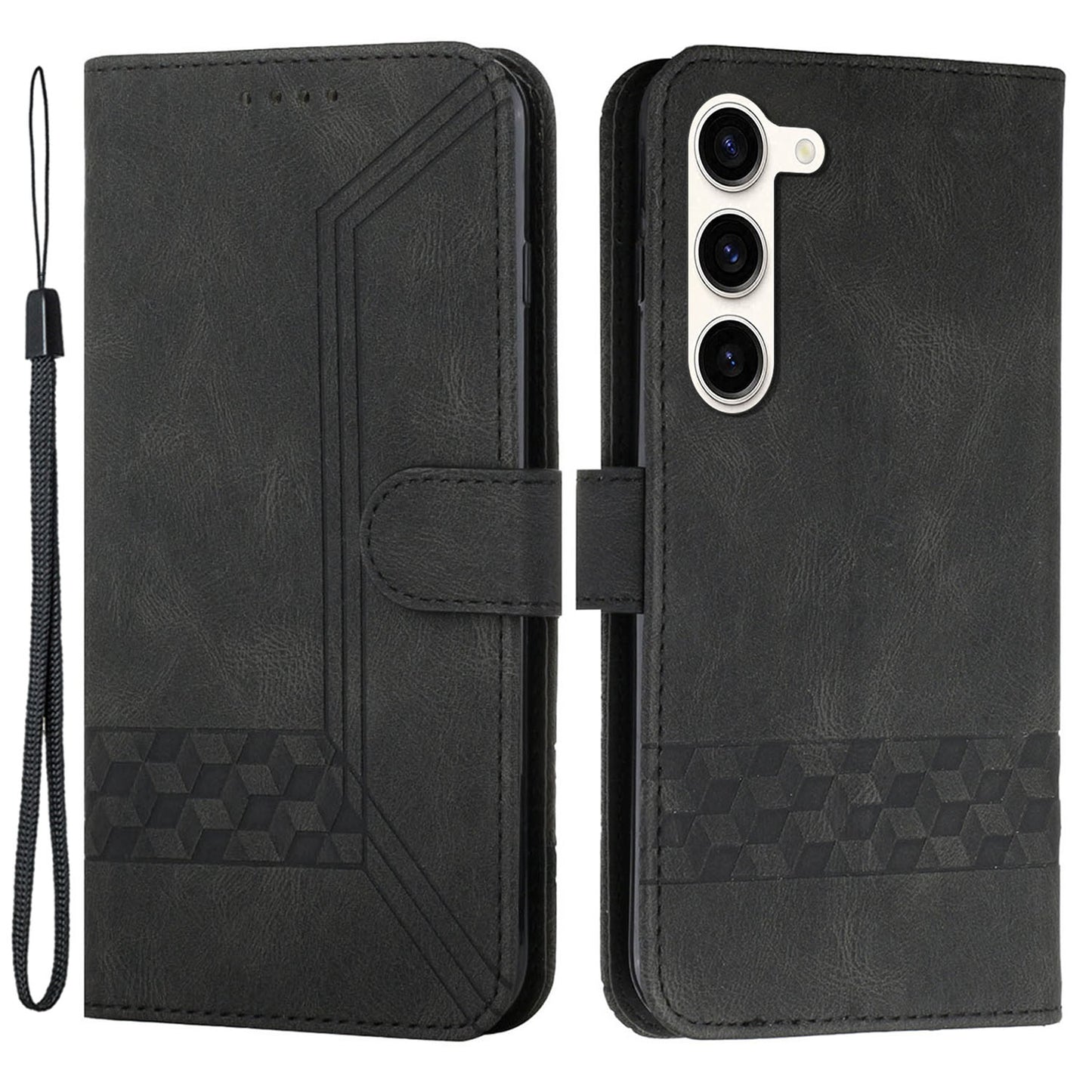 YX0010 Series for Samsung Galaxy S23+ Imprinted Stand Case PU Leather Phone Wallet Cover with Strap