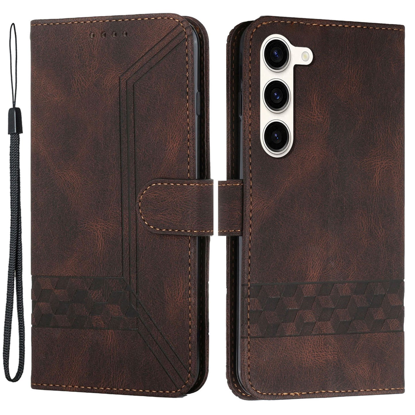 YX0010 Series for Samsung Galaxy S23+ Imprinted Stand Case PU Leather Phone Wallet Cover with Strap