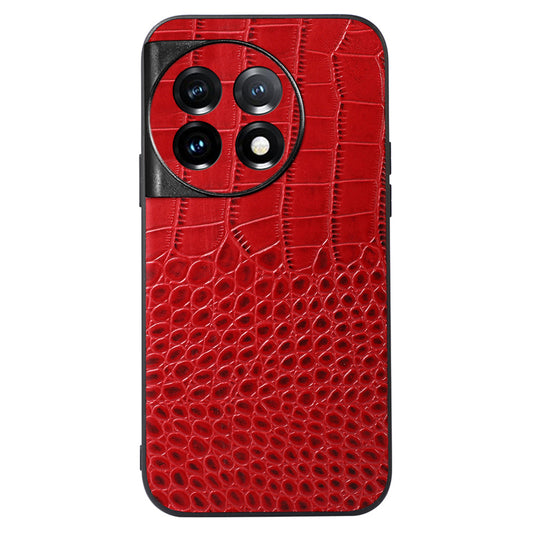 For OnePlus Ace 2 5G / 11R 5G Phone Cover, Genuine Cowhide Leather Coated PC+TPU Crocodile Texture Case