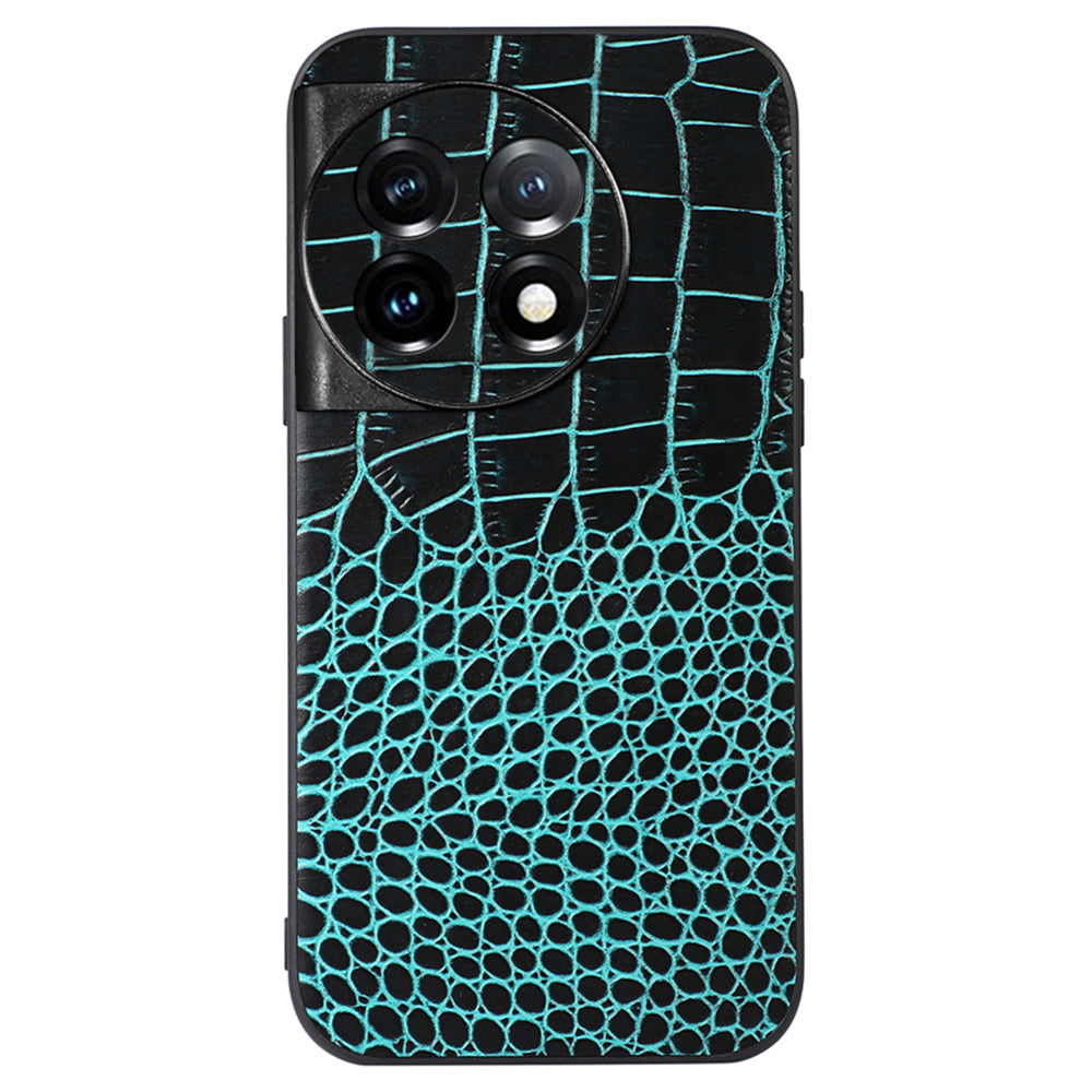 For OnePlus Ace 2 5G / 11R 5G Phone Cover, Genuine Cowhide Leather Coated PC+TPU Crocodile Texture Case