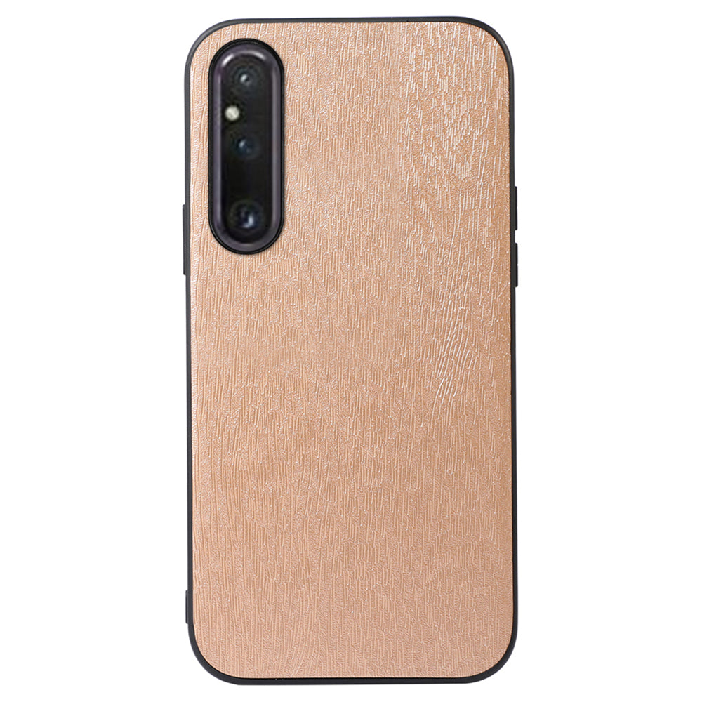 For Sony Xperia 1 V Wood Texture Phone Back Cover PU Leather Coated PC+TPU Case