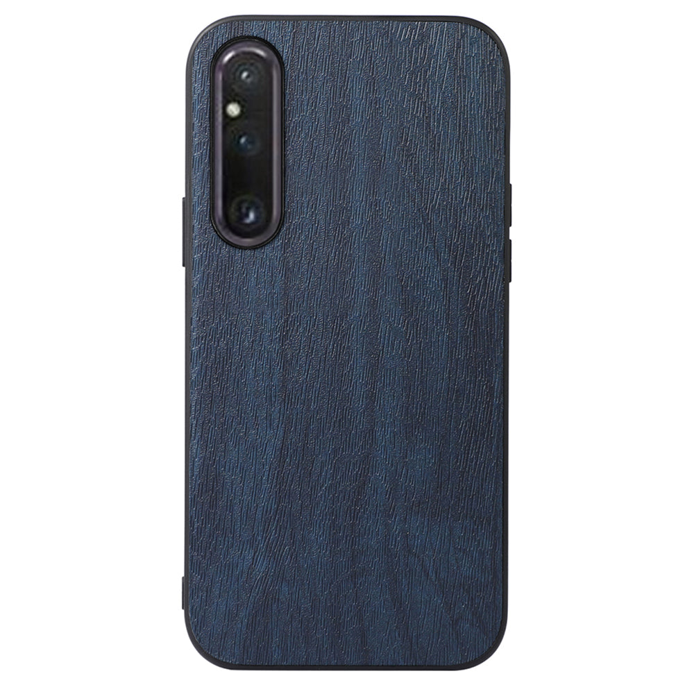 For Sony Xperia 1 V Wood Texture Phone Back Cover PU Leather Coated PC+TPU Case