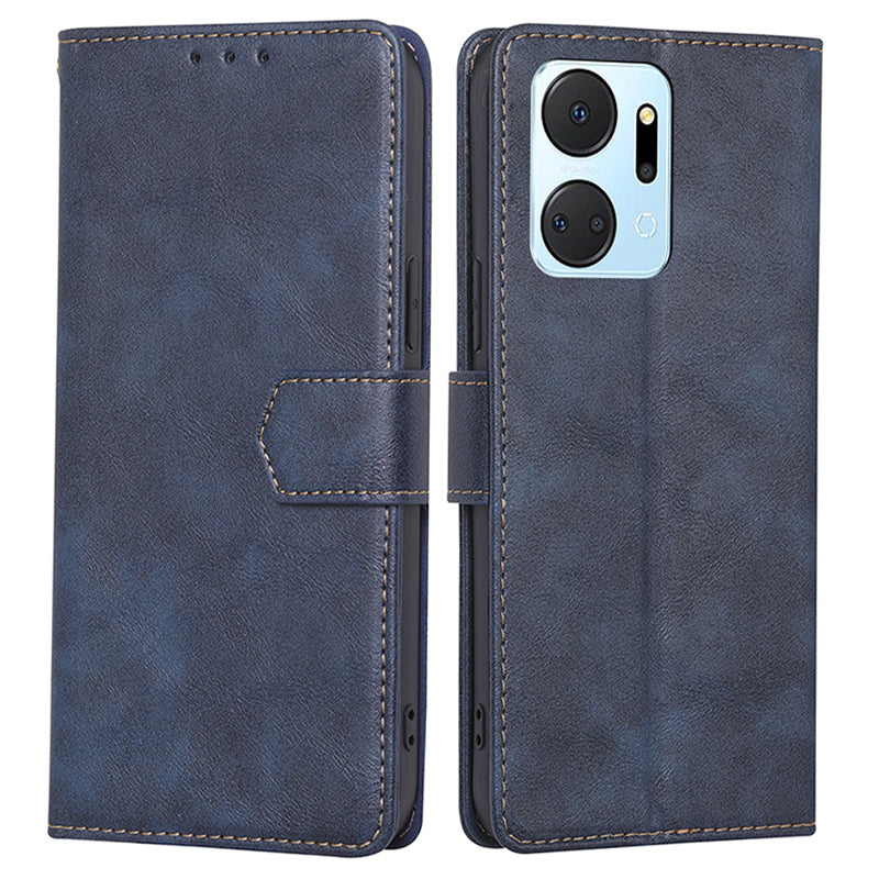 For Honor X7a 4G Cowhide Texture RFID Blocking Phone Case PU Leather Wallet Stand Phone Cover